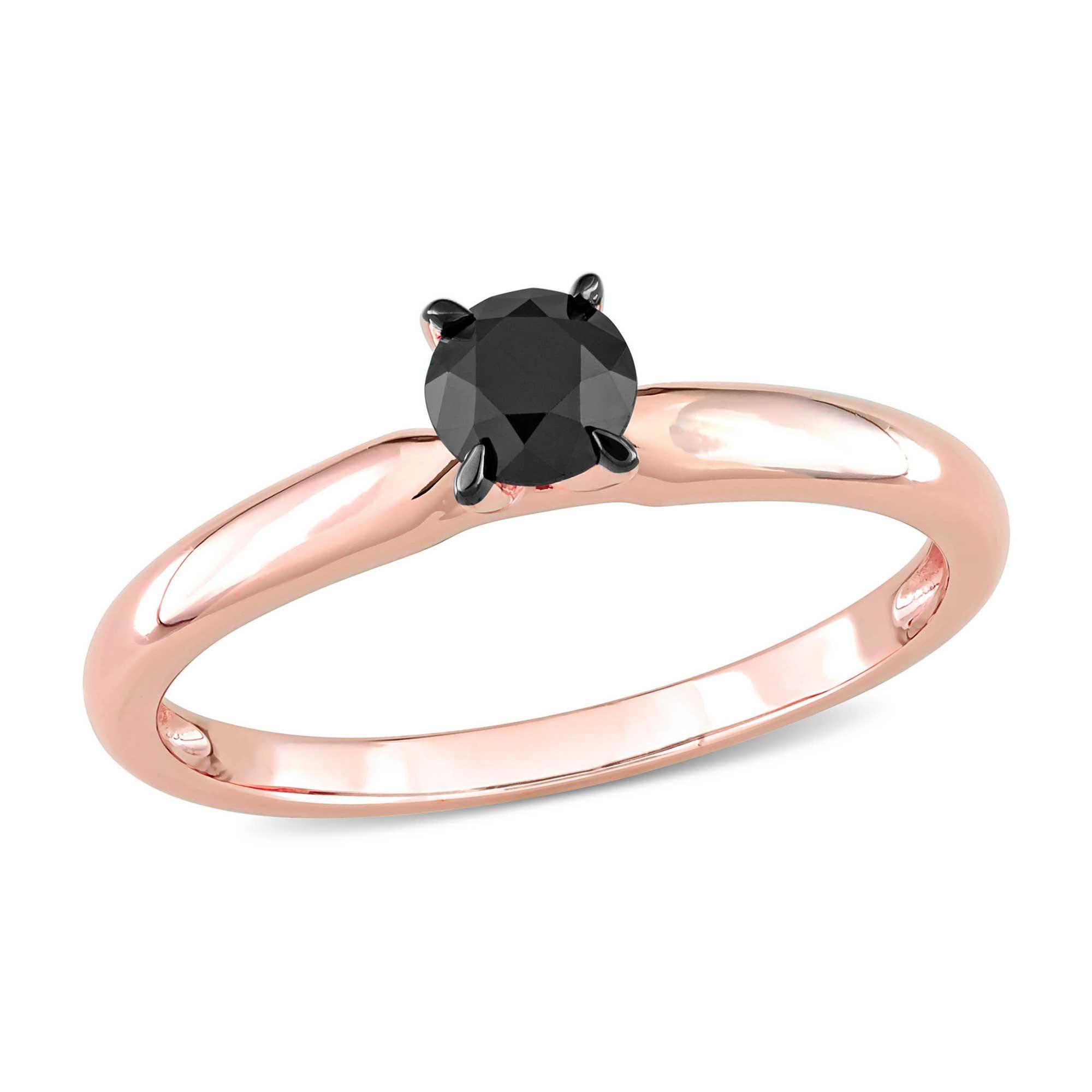 1/2ct Round Treated Black Diamond Rose Gold Solitaire Engagement 
