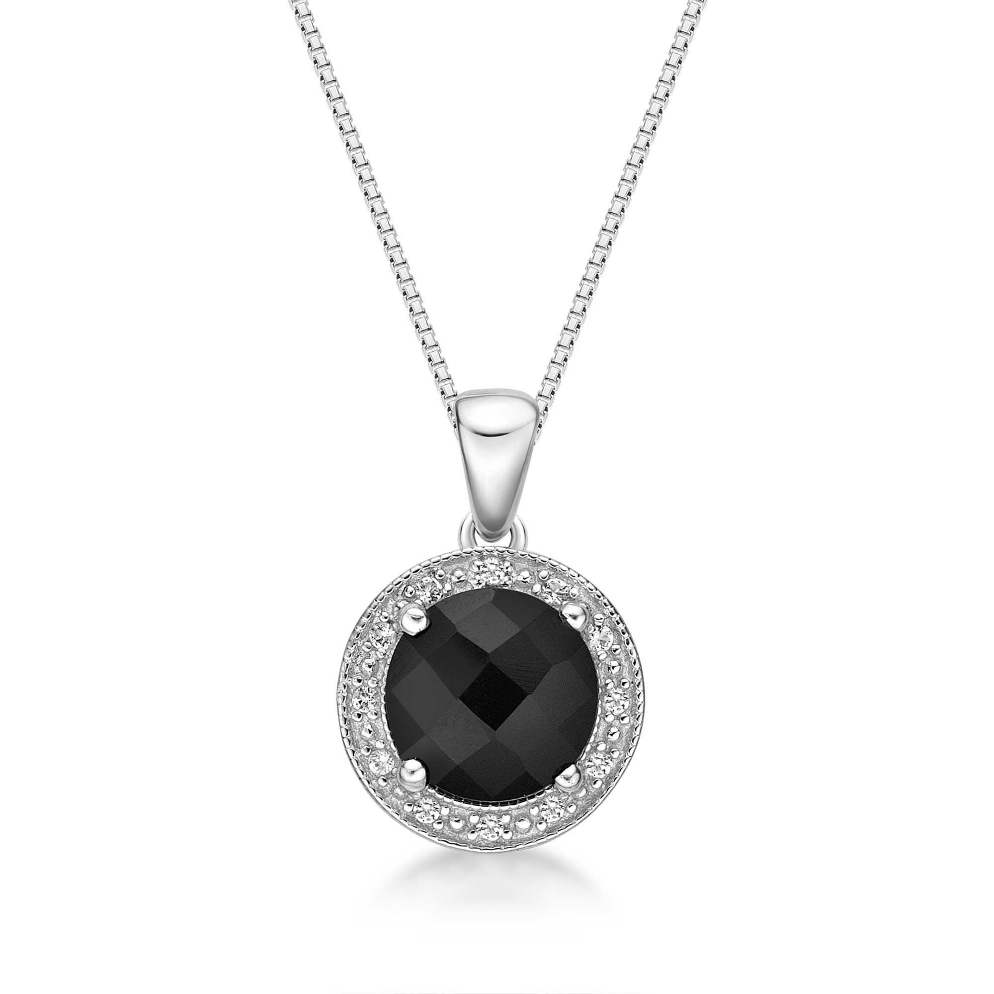 Round Black Onyx, Created White Sapphire and Diamond Accent Halo 