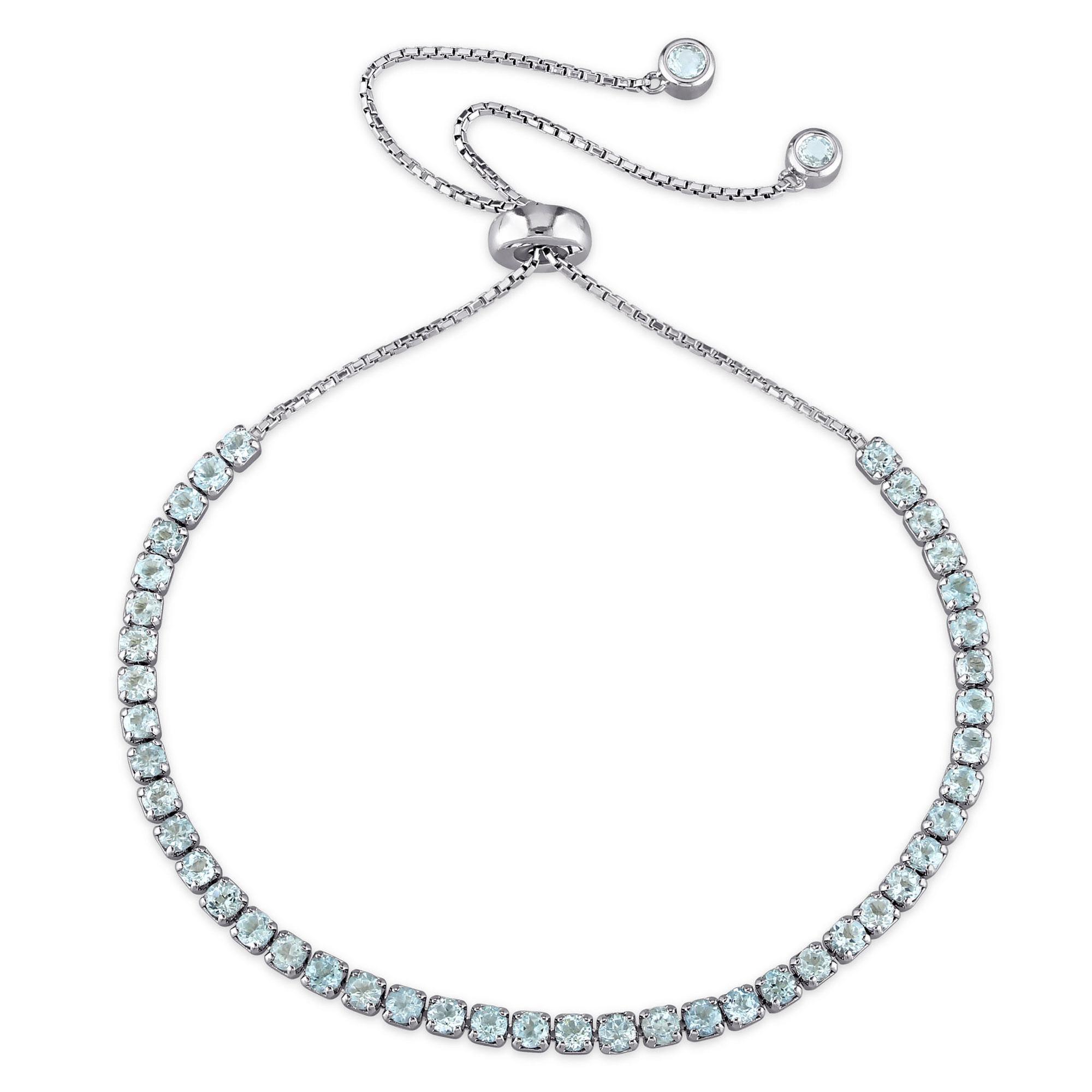 Round Blue Topaz Tassel Bolo Bracelet in Sterling Silver