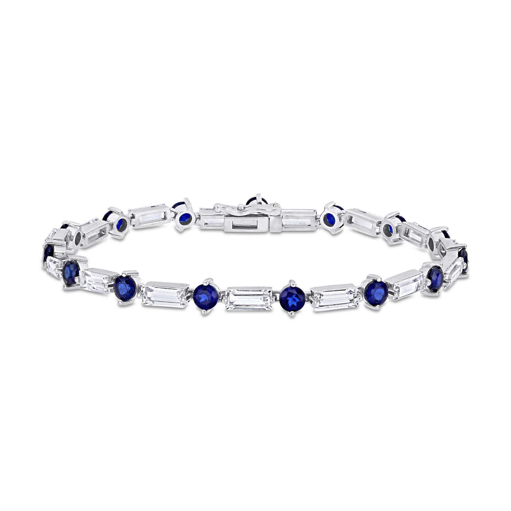 Round Created Blue Sapphire and Baguette Created White Sapphire S