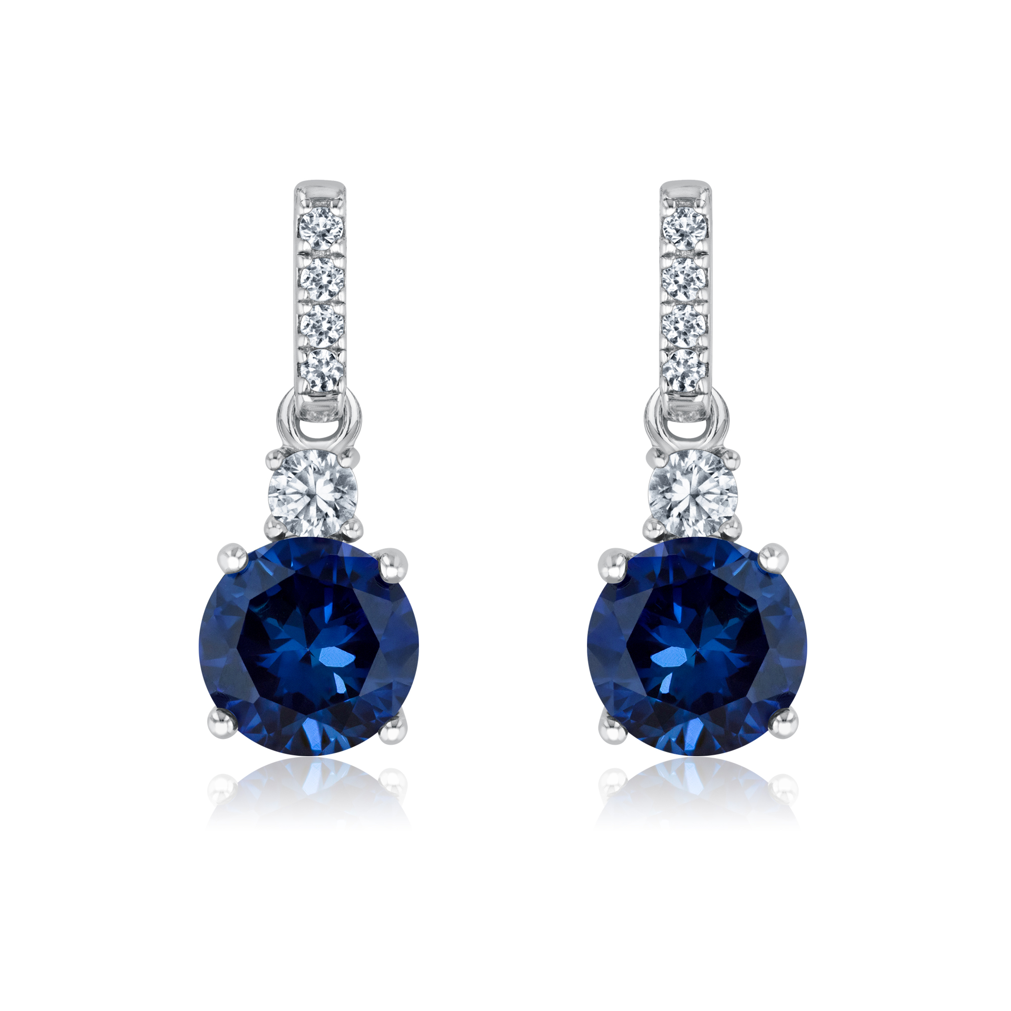 Round Created Blue Sapphire and Created White Sapphire Sterling S