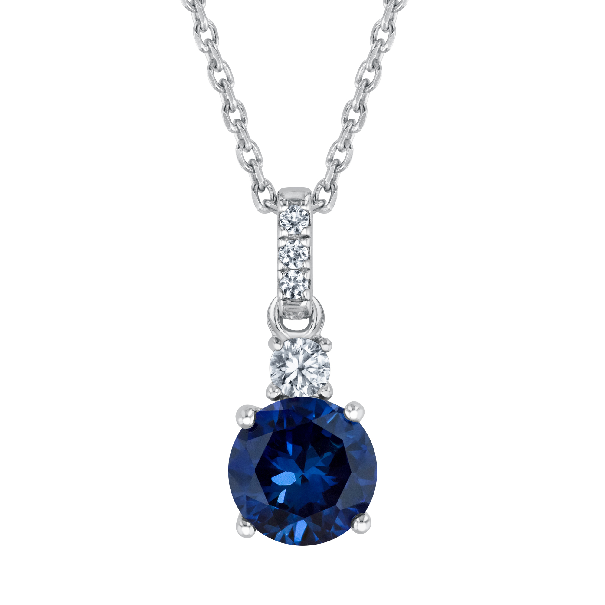 Round Created Blue Sapphire and Created White Sapphire Sterling S