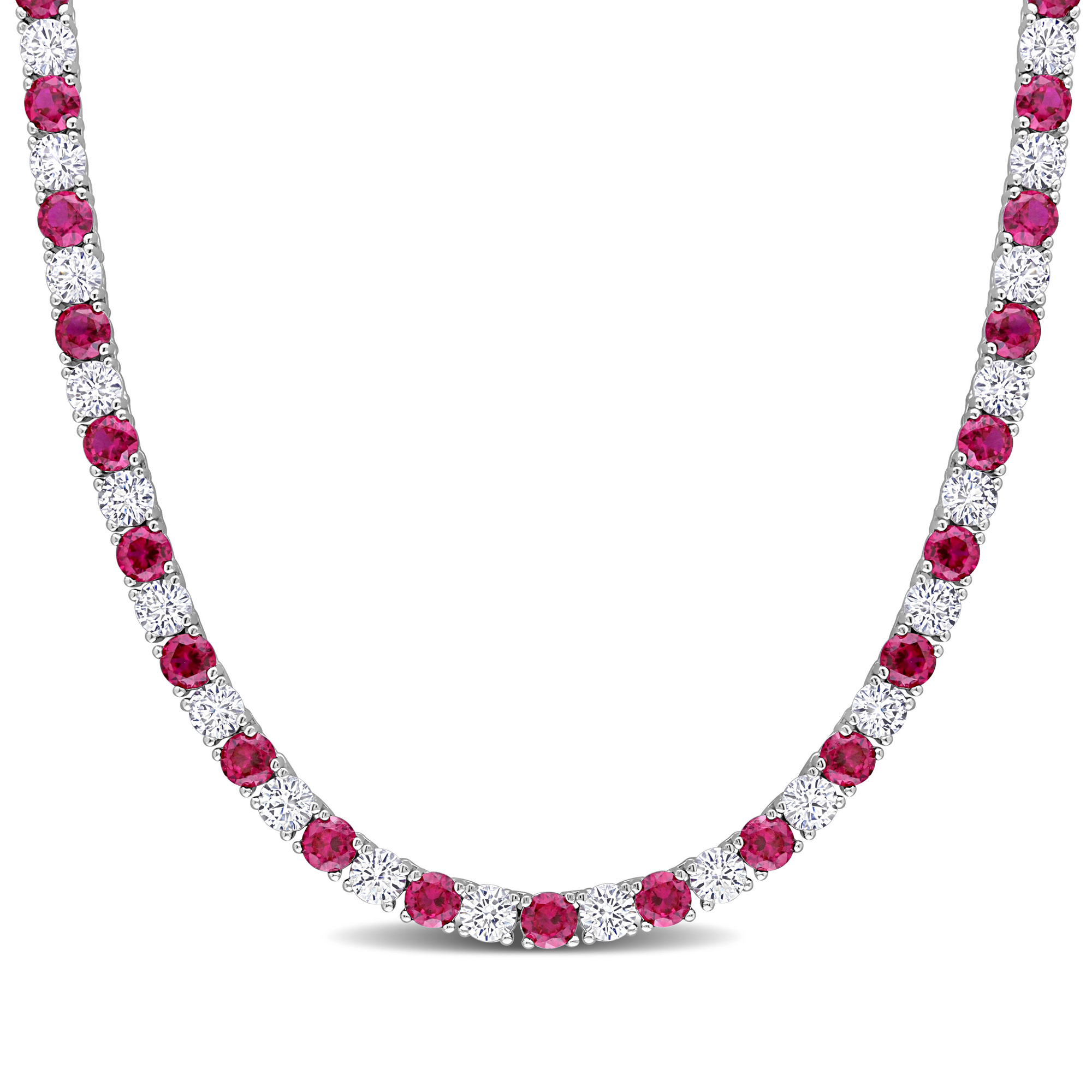 Round Created Ruby and Created White Sapphire Sterling Silver Ten