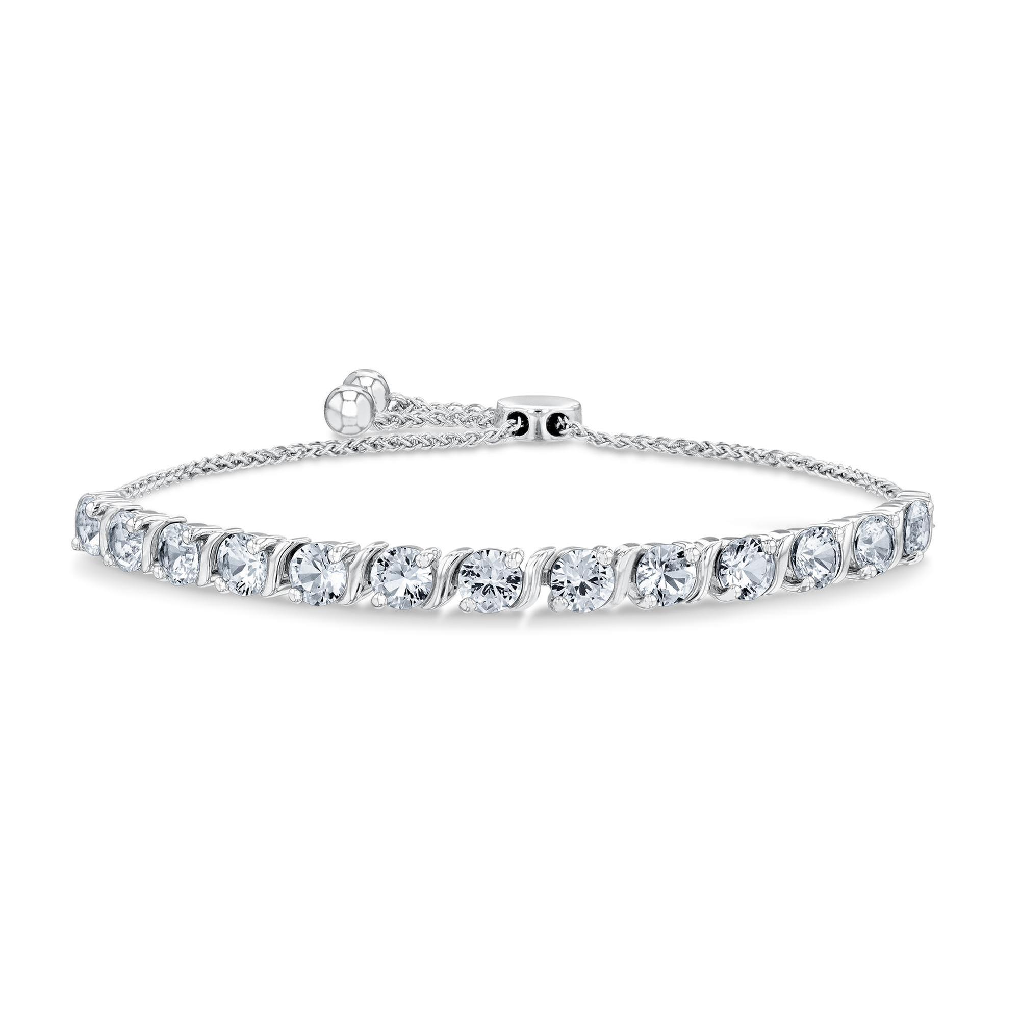 Round Created White Sapphire Sterling Silver Swirl Bolo Bracelet