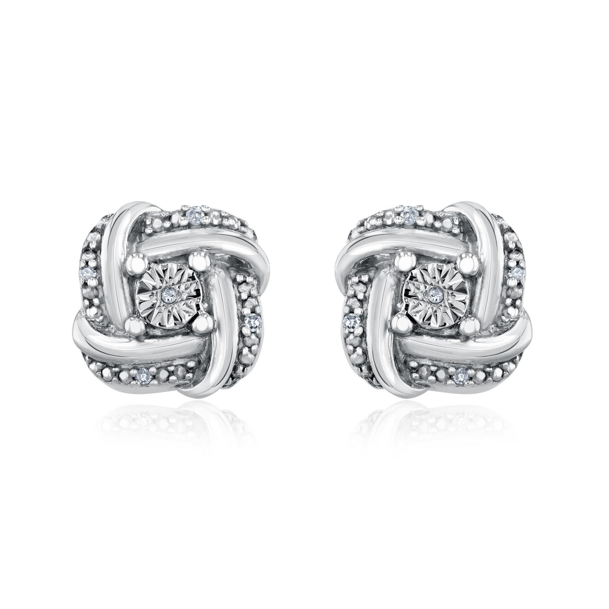 Round Diamond Accent Knot Sterling Silver Stud Earrings | Mills C