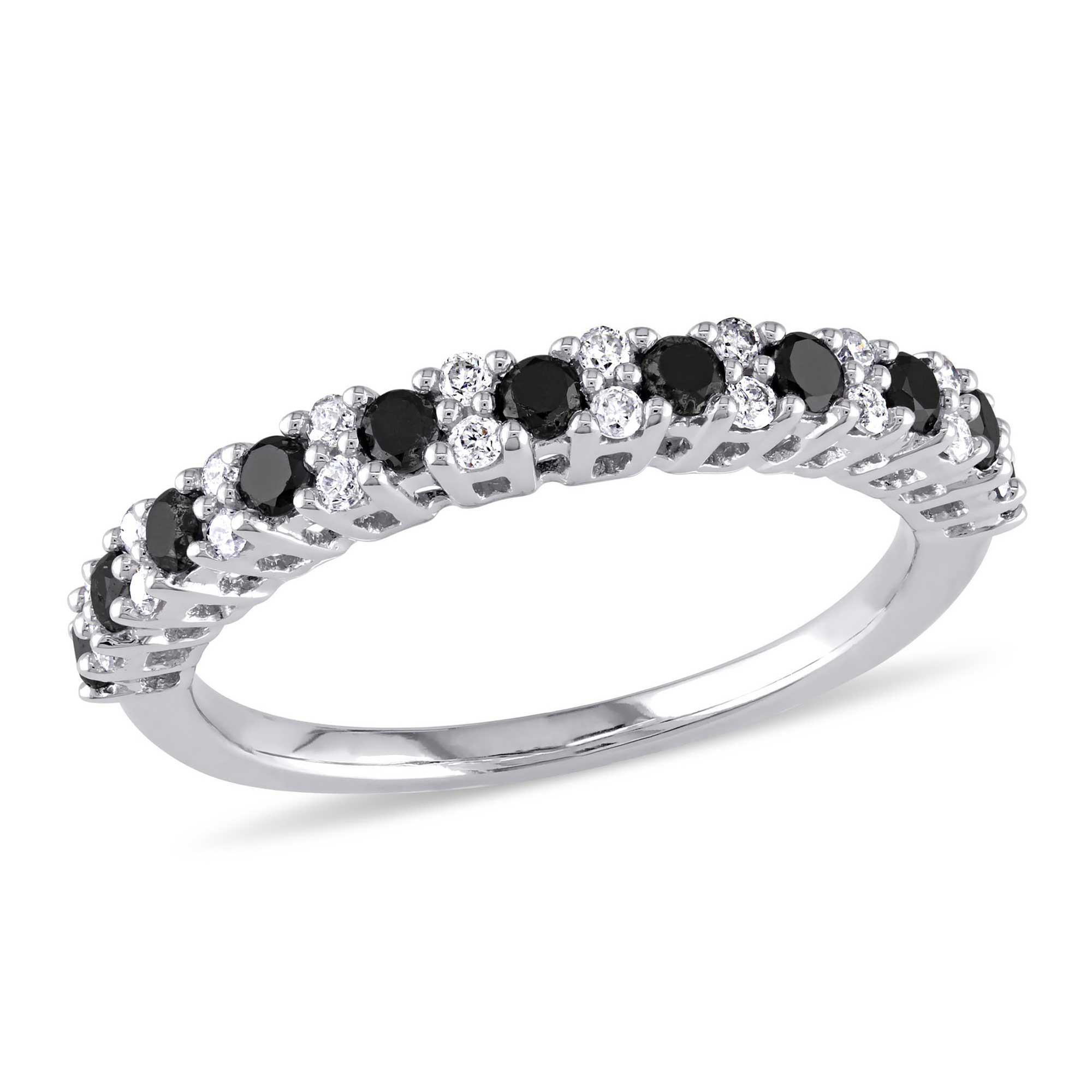1/2ctw Round Treated Black Diamond and Diamond White Gold Wedding