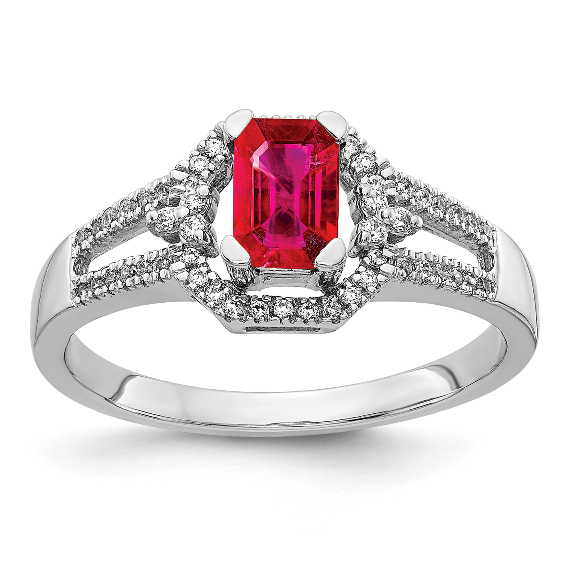 Ruby and 1/6ctw Diamond Accent White Gold Ring | Size 7