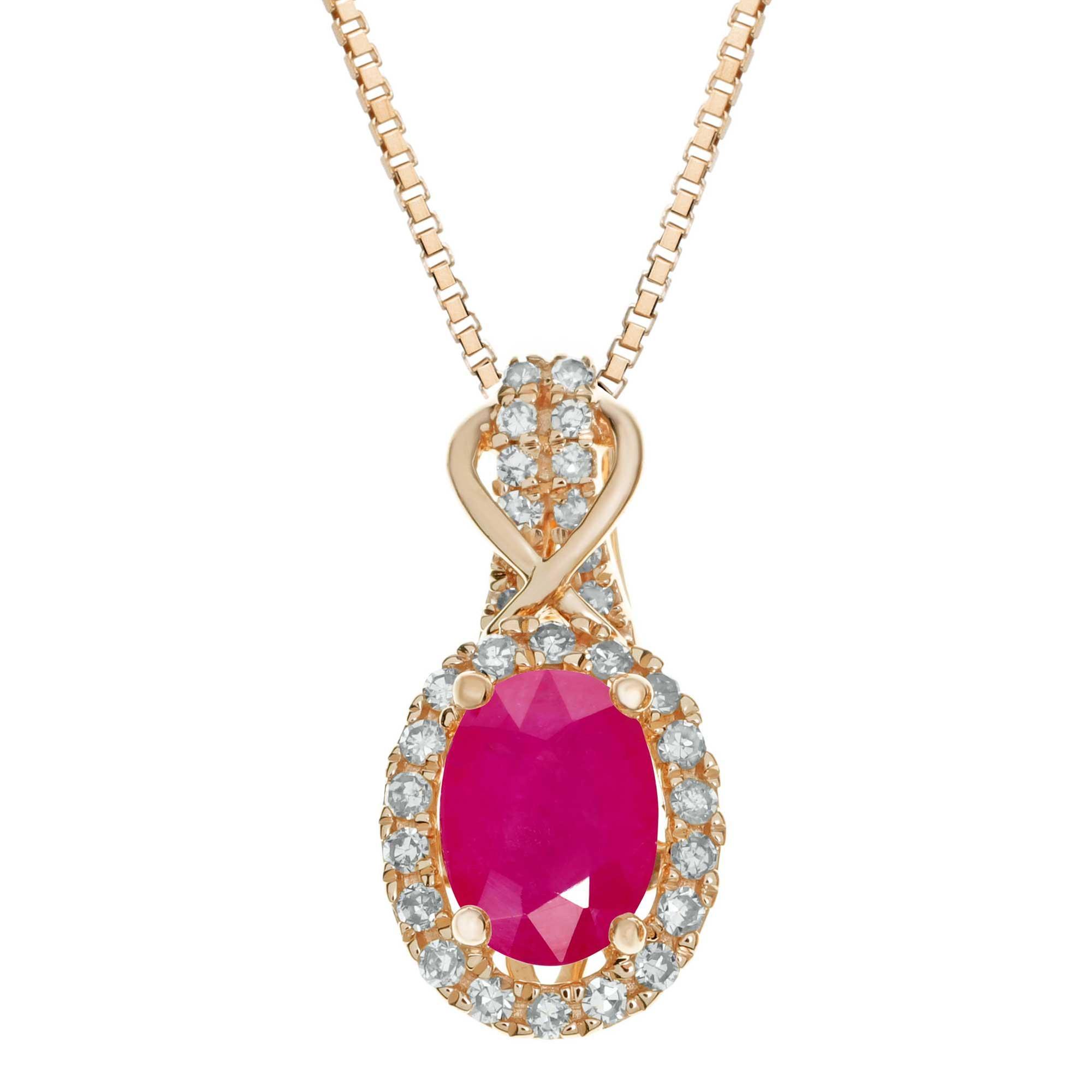 Ruby and Diamond Rose Gold Pendant Necklace 1/6ctw