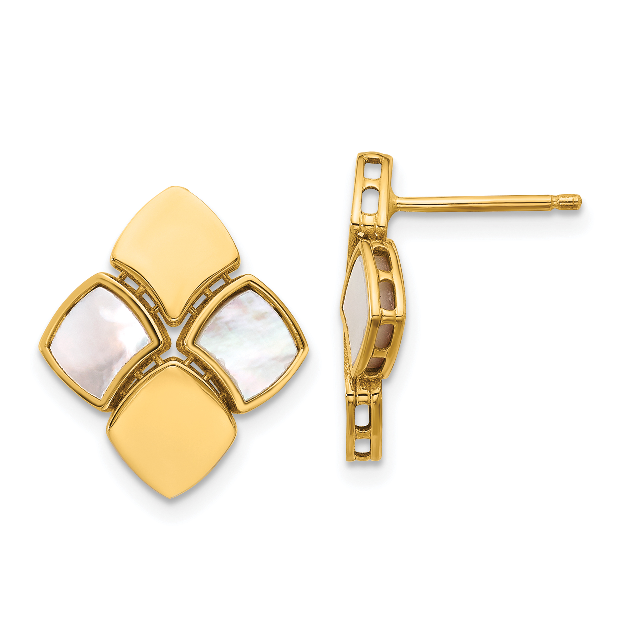 REEDS Scalloped MotherOfPearl And Yellow Gold Stud Earrings