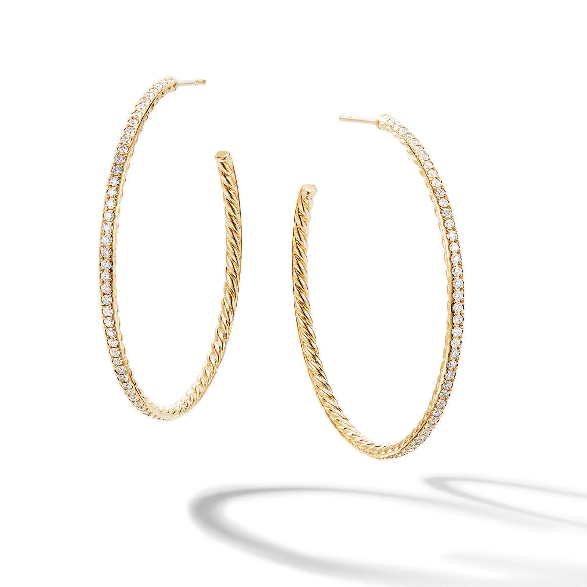 David Yurman Sculpted Cable Large Hoop Earrings in 18K Yellow Gol