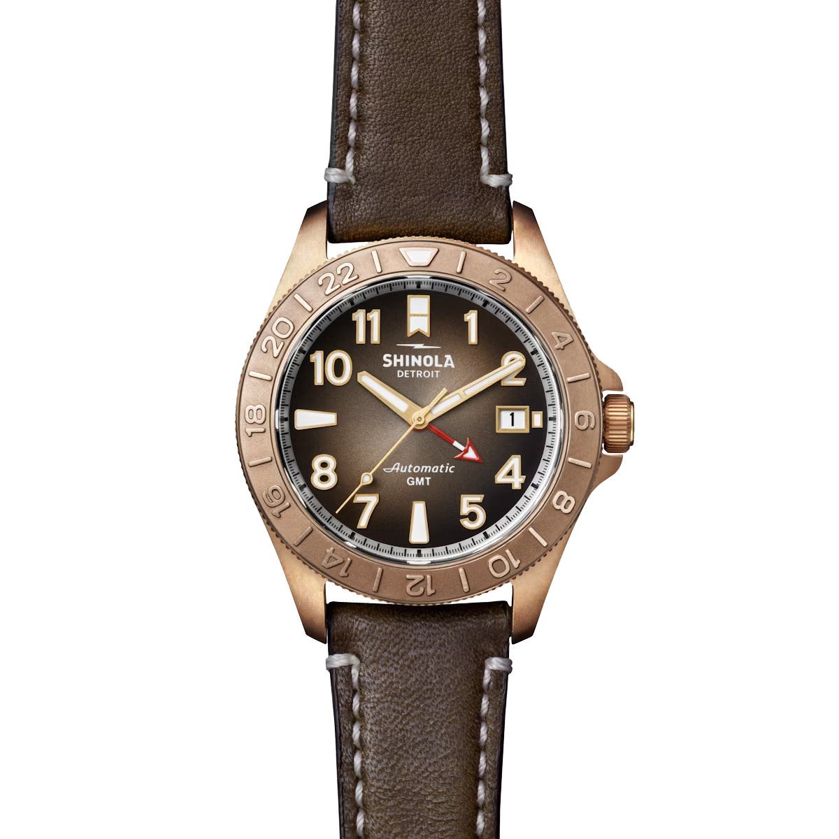 Shinola The Bronze Monster GMT Leather Strap Watch Set 40mm - S0120273328 1836$