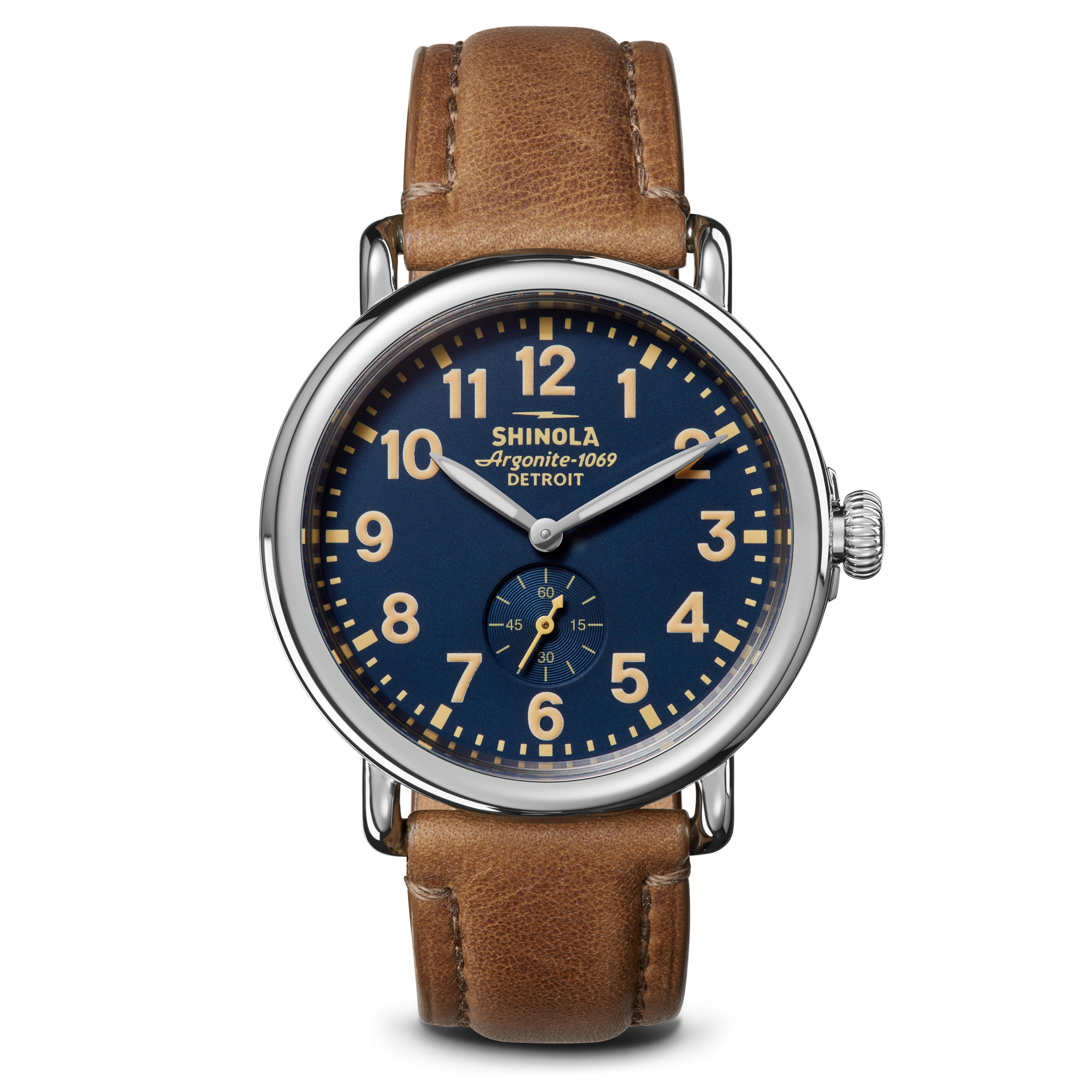 The Runwell Navy Dial and Brown Leather Strap Watch | 41mm | - Shinola S0120250580