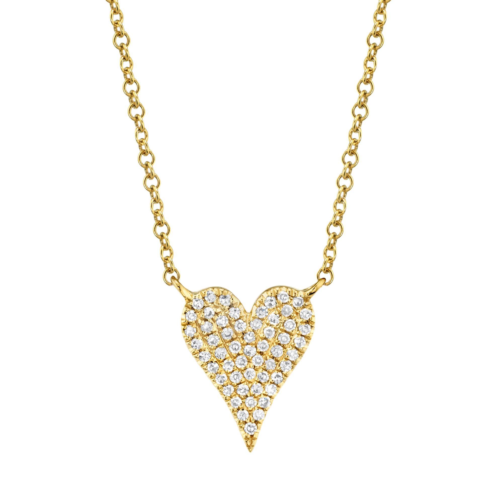 Shy Creation  1/10ctw Diamond Pave Heart Yellow Gold Necklace