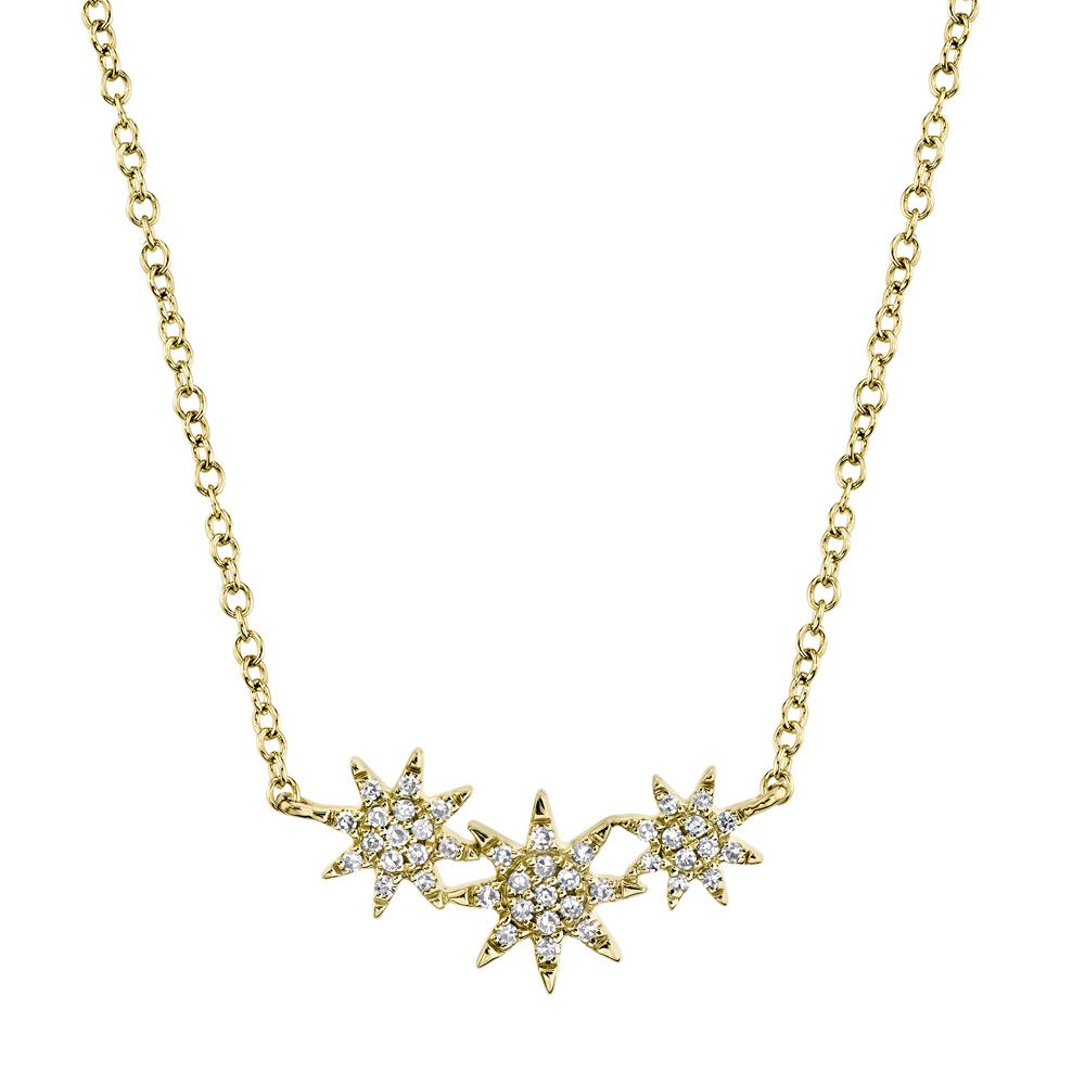 Shy Creation  1/10ctw Diamond Triple Star Yellow Gold Necklace