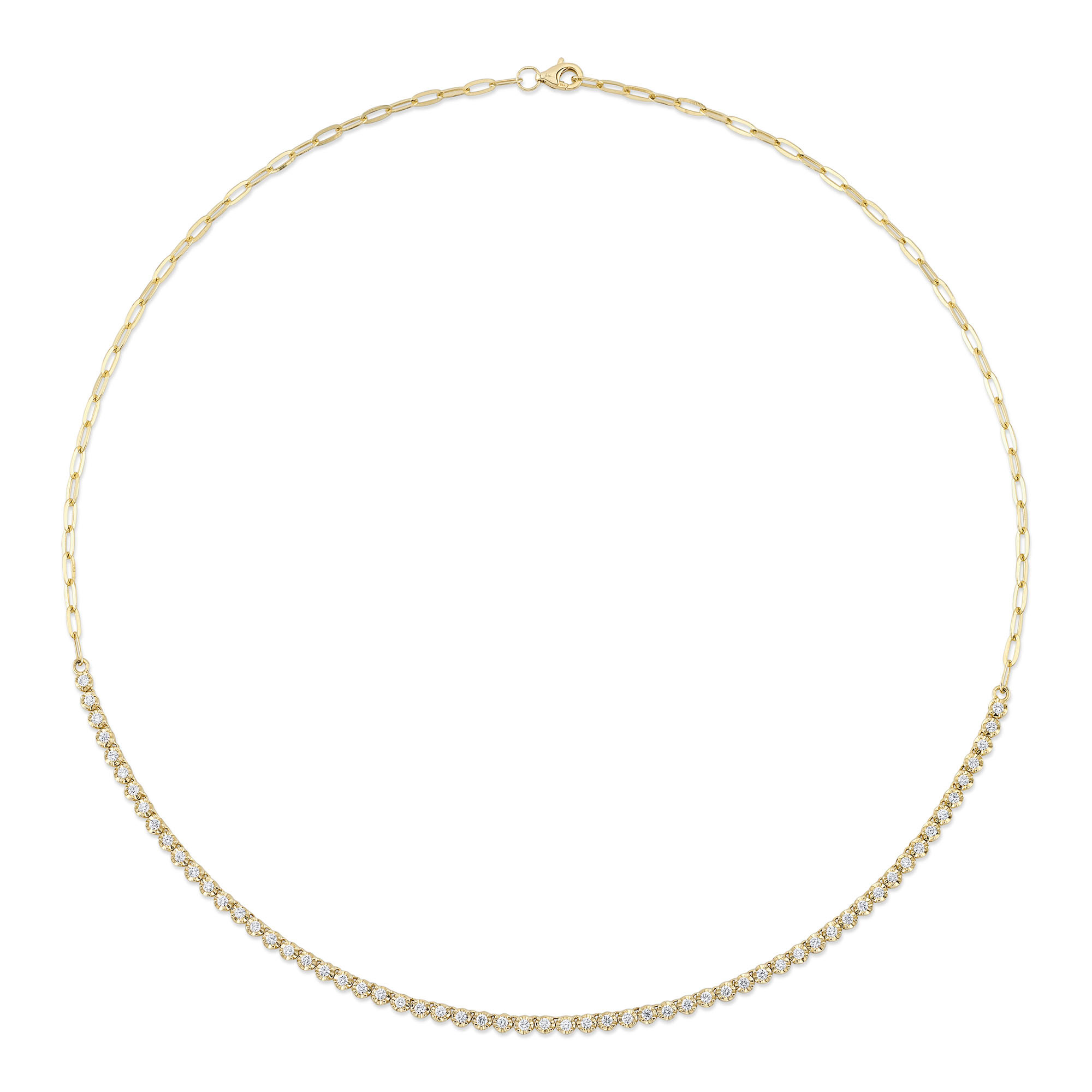 Shy Creation  1 1/8ctw Diamond Yellow Gold Paperclip Link Tennis Necklace