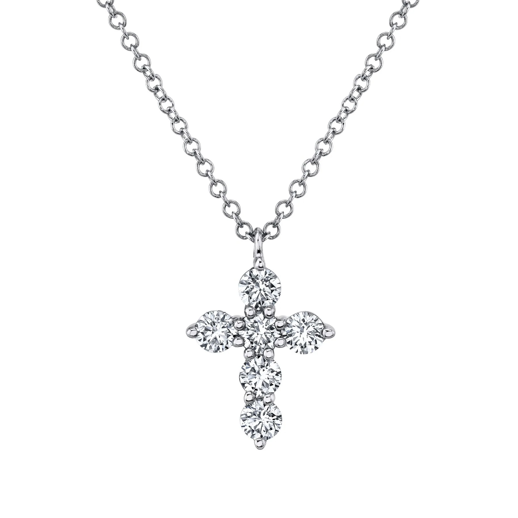 Shy Creation  1/2ctw Diamond White Gold Cross Pendant Necklace