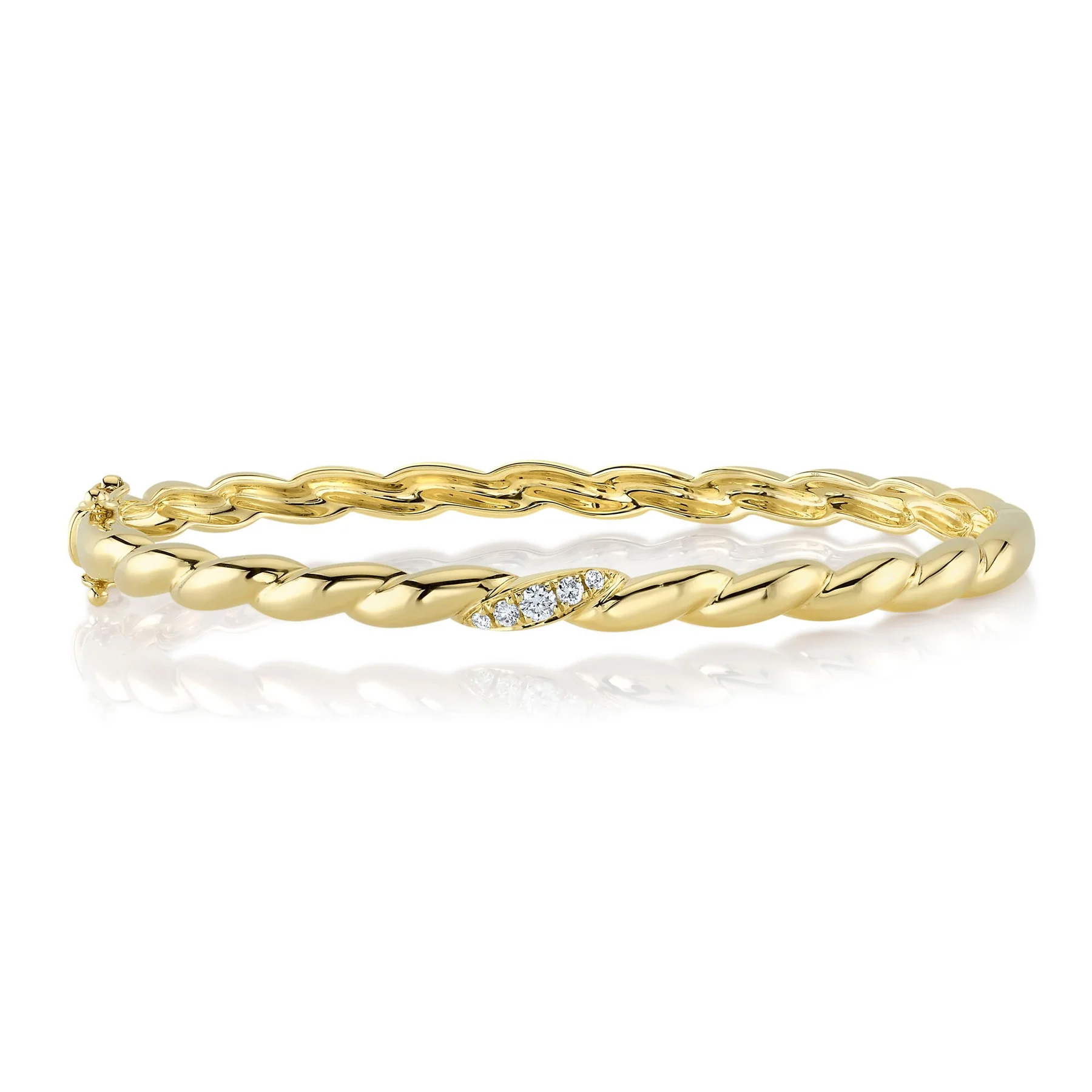 Shy Creation  1/8ctw Diamond Yellow Gold Twist Bangle Bracelet