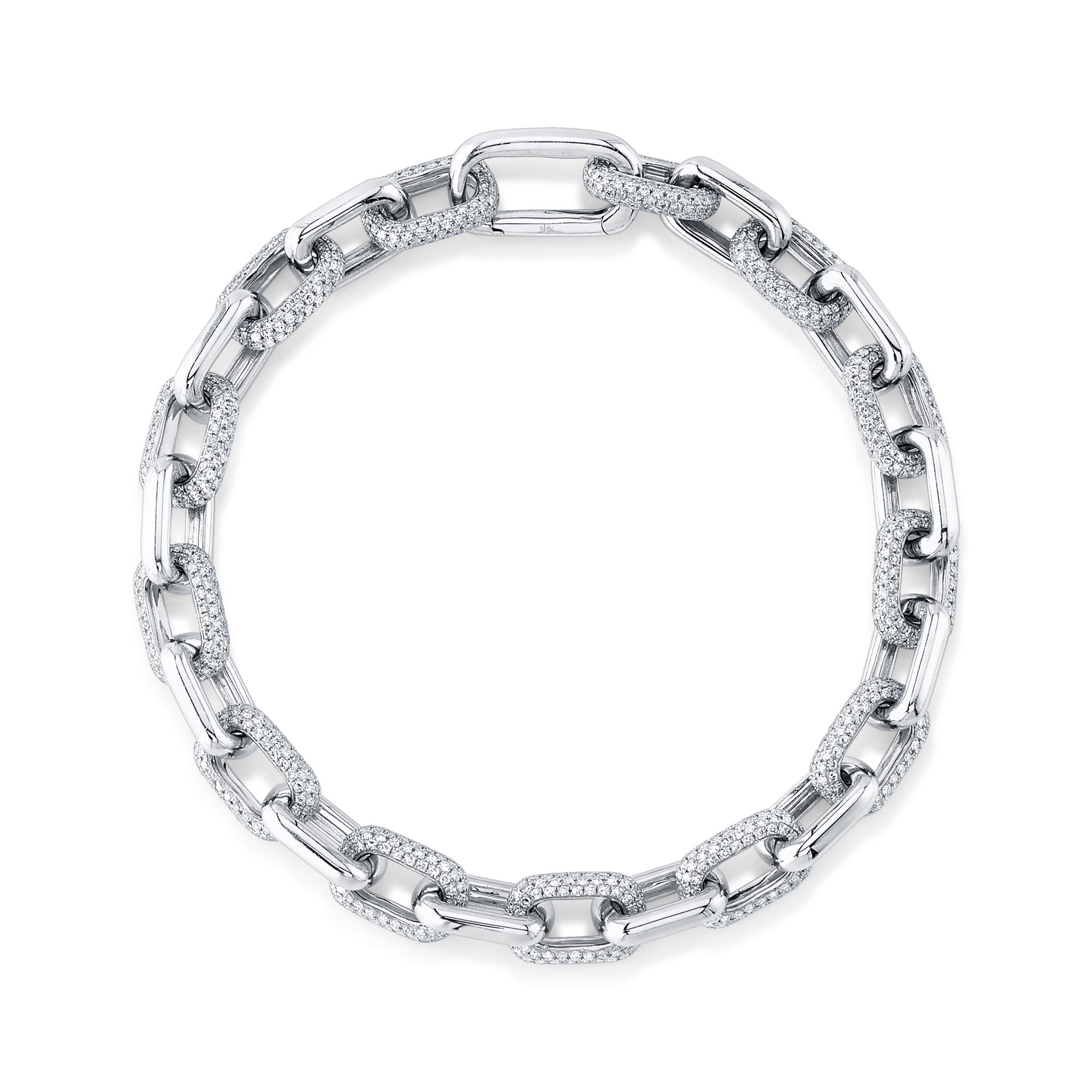 Shy Creation 3 58ctw Diamond Pave White Gold Paperclip Link Bracelet 10800$