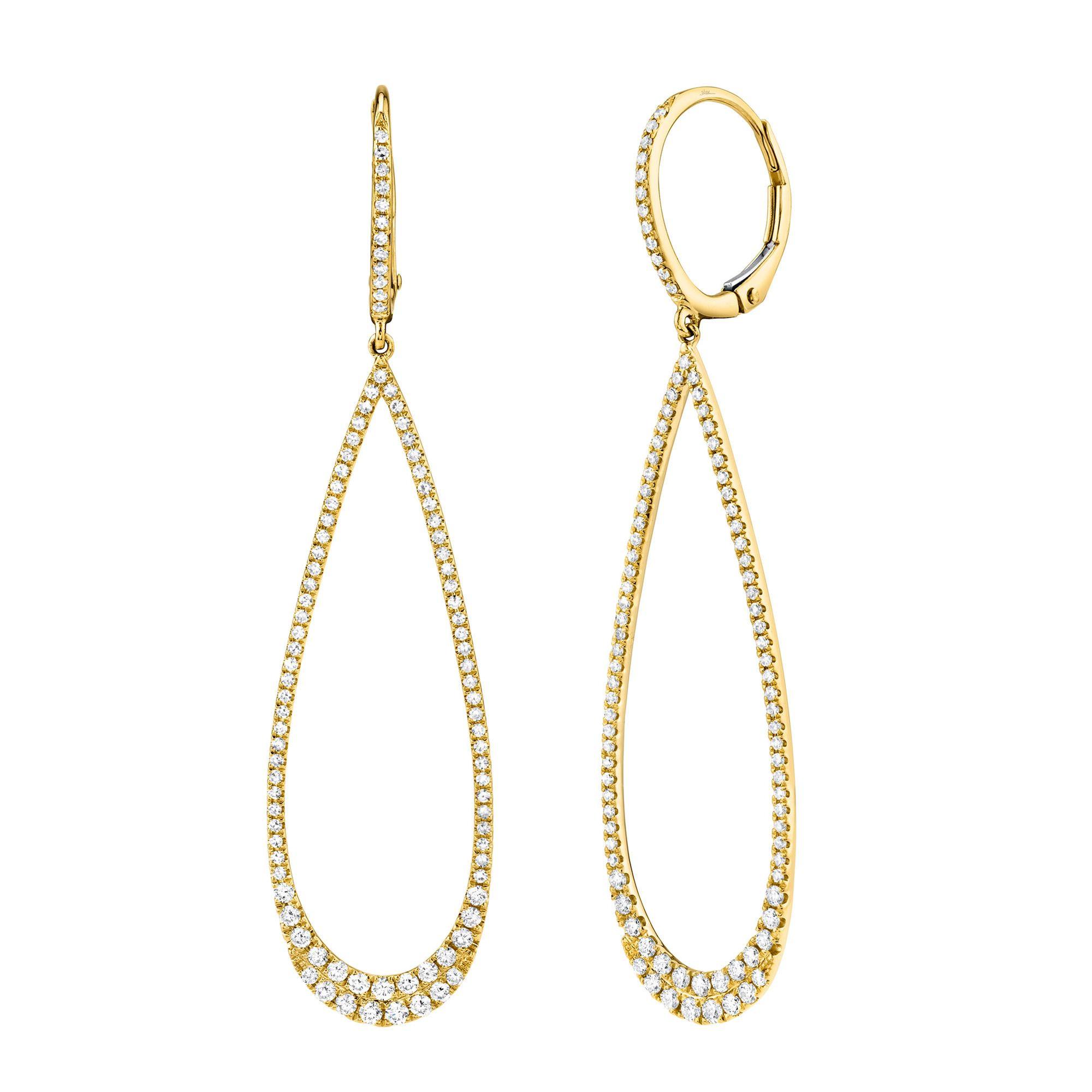 Shy Creation Diamond Open Teardrop Yellow Gold Earrings 3/4ctw