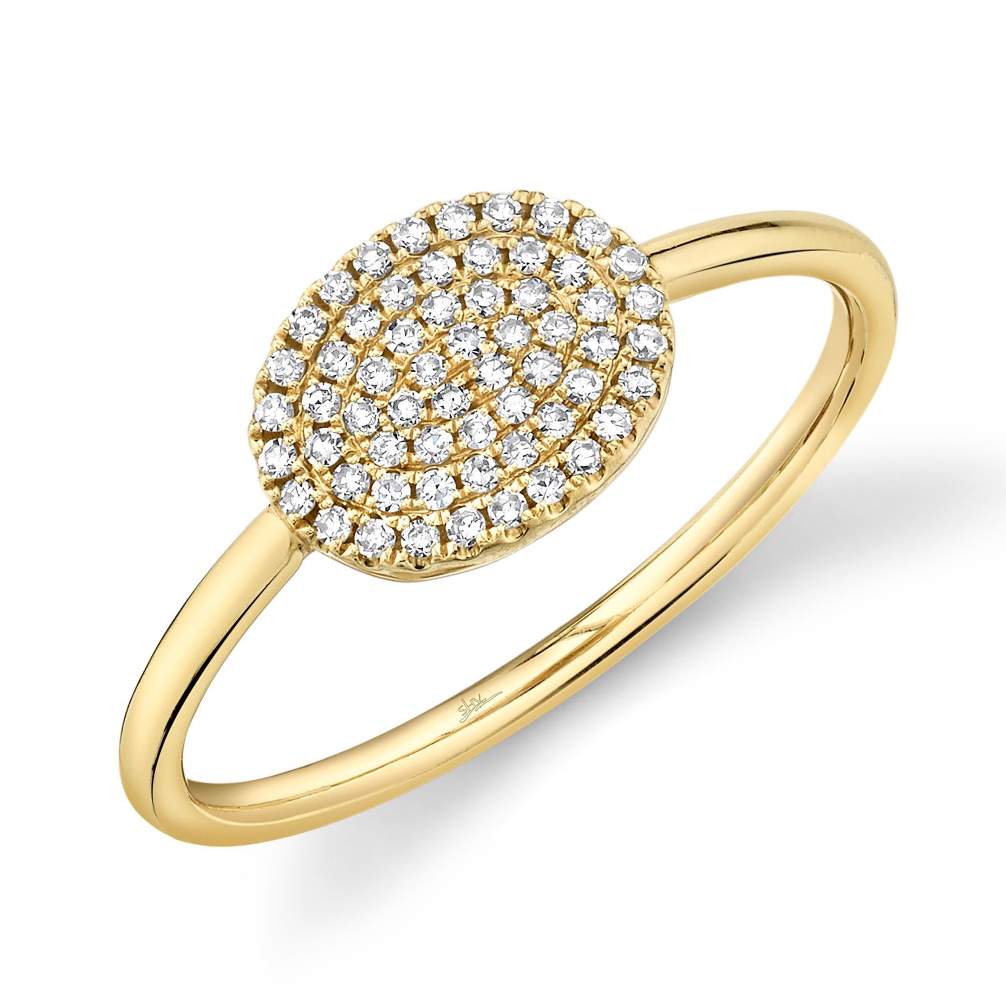 Shy Creation Diamond Pave Oval Yellow Gold Ring 1/6ctw