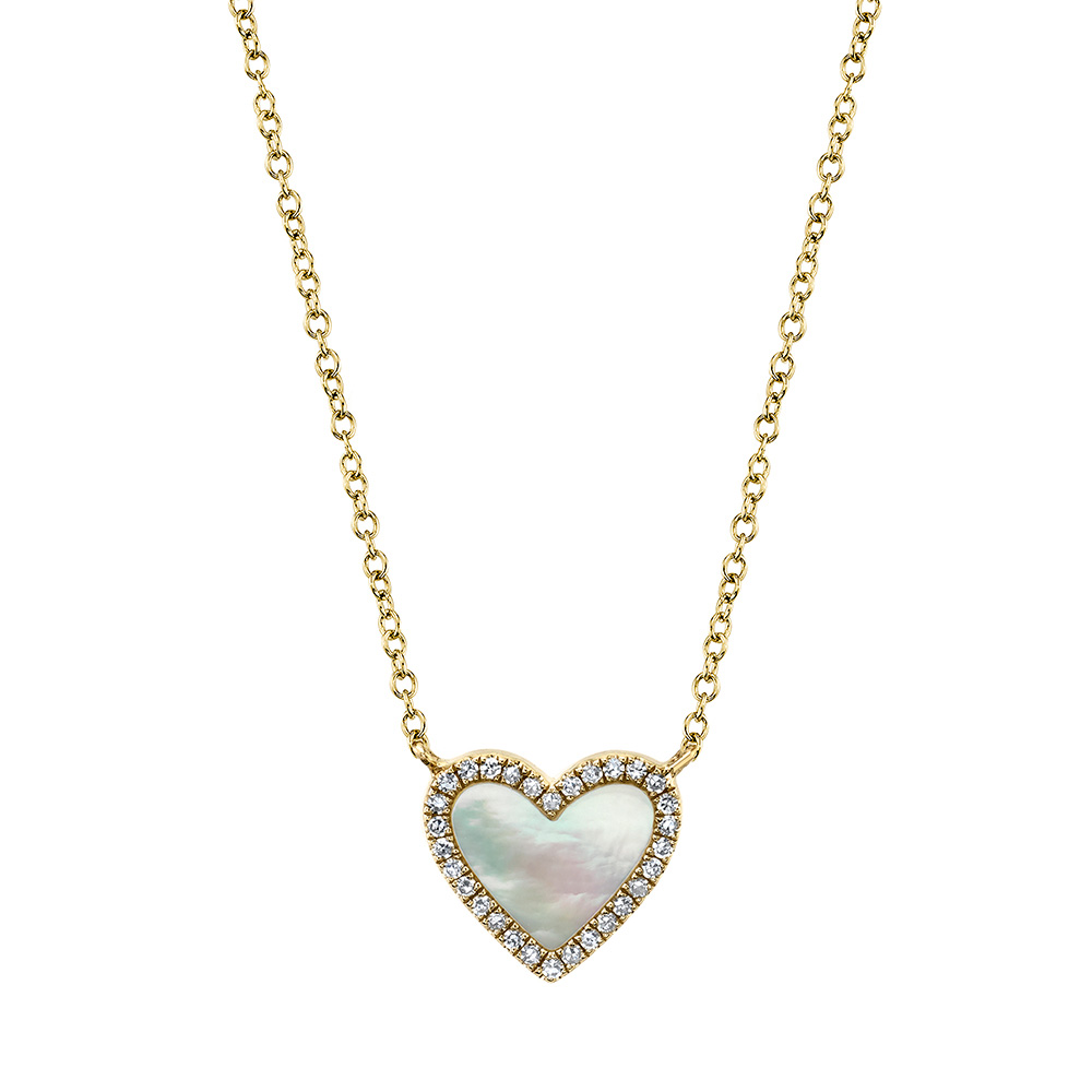 Shy Creation  MotherofPearl and 110ctw Diamond Heart Yellow Gold Necklace