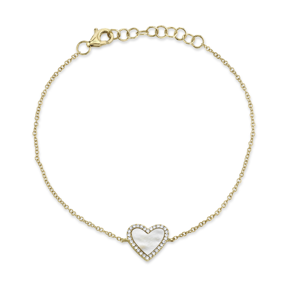 Shy Creation  MotherofPearl and 110ctw Round Diamond Yellow Gold Heart Bracelet