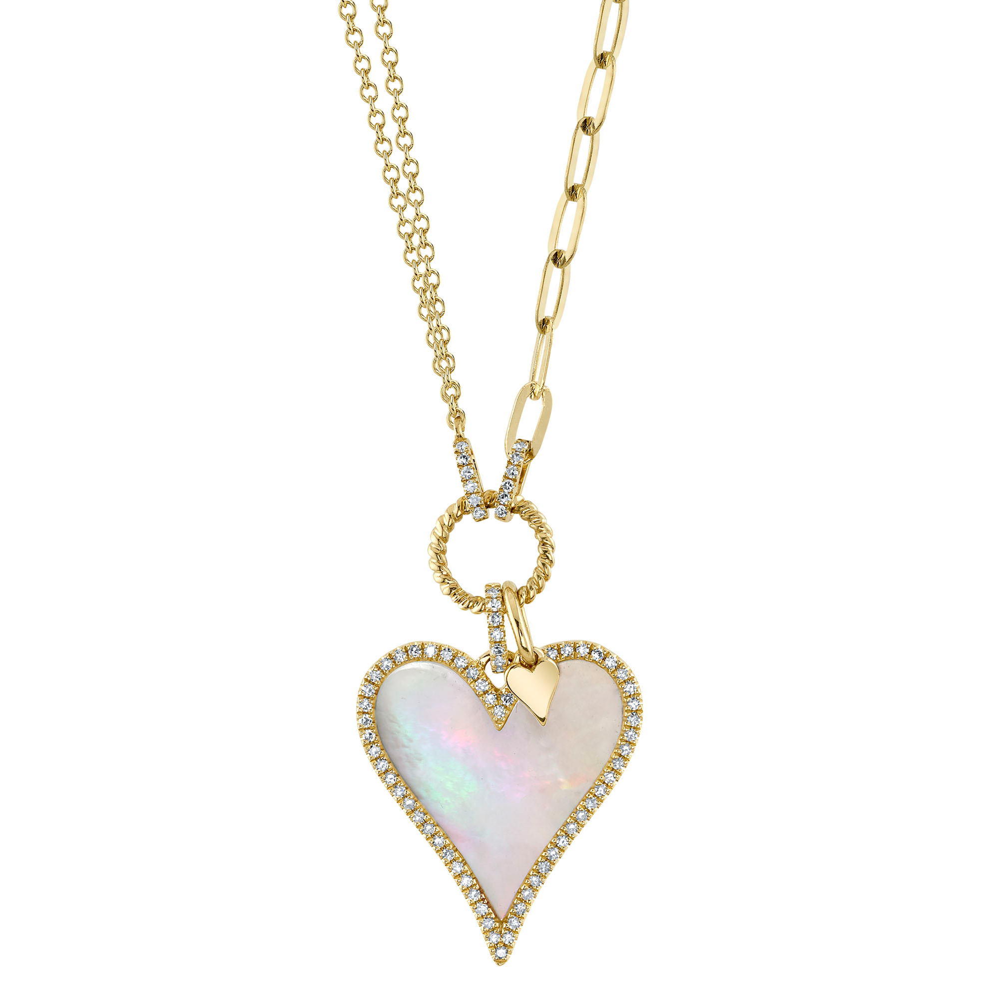 Shy Creation  MotherofPearl and 15ctw Diamond Heart Yellow Gold Necklace