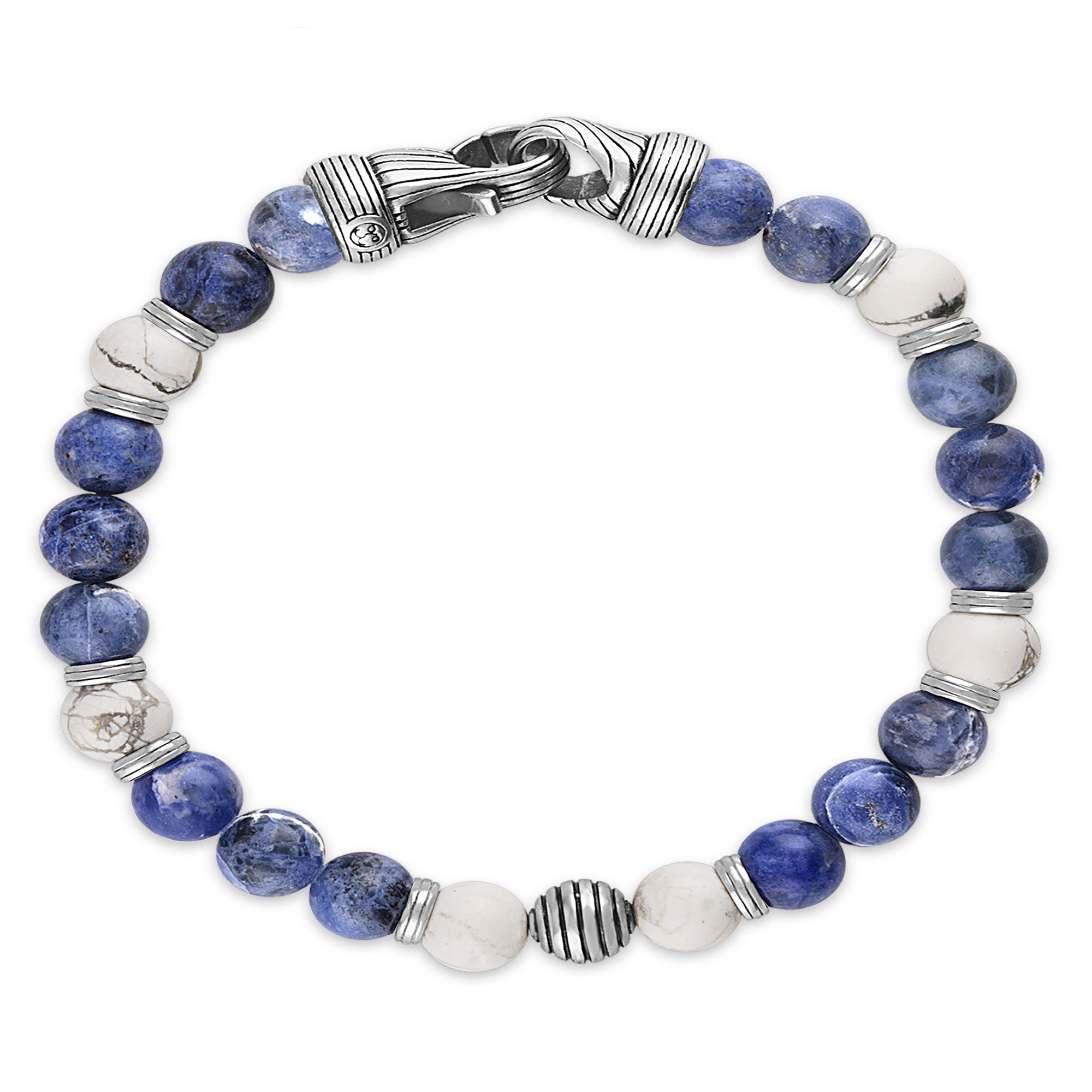 Sodalite and Howlite Beaded Bracelet in Sterling Silver