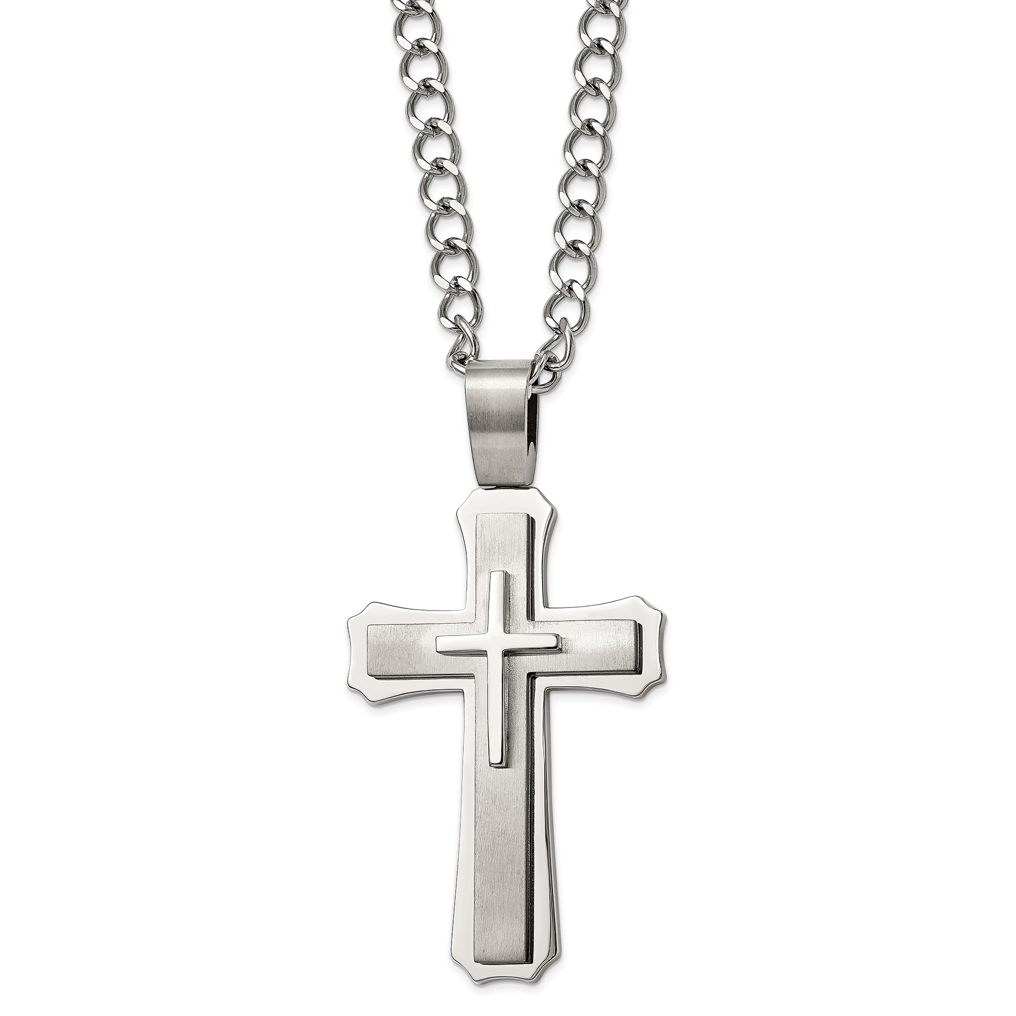 Stainless Steel Large Cross Pendant Necklace | Men's