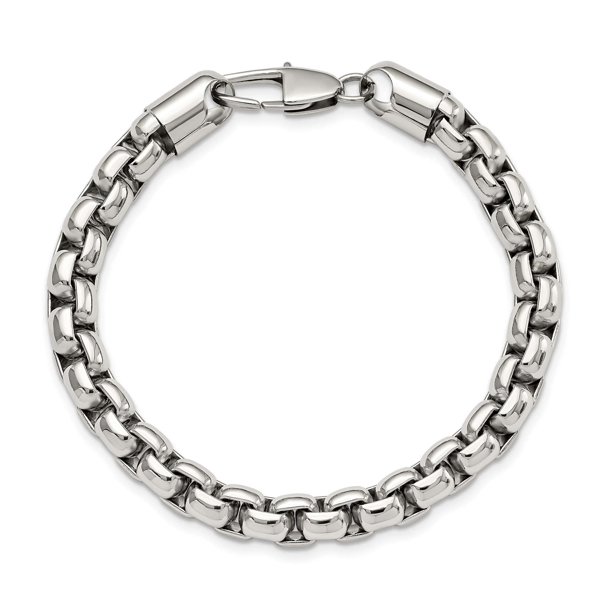 Stainless Steel Polished Rounded Box Chain Bracelet | 8.3mm | 9 I