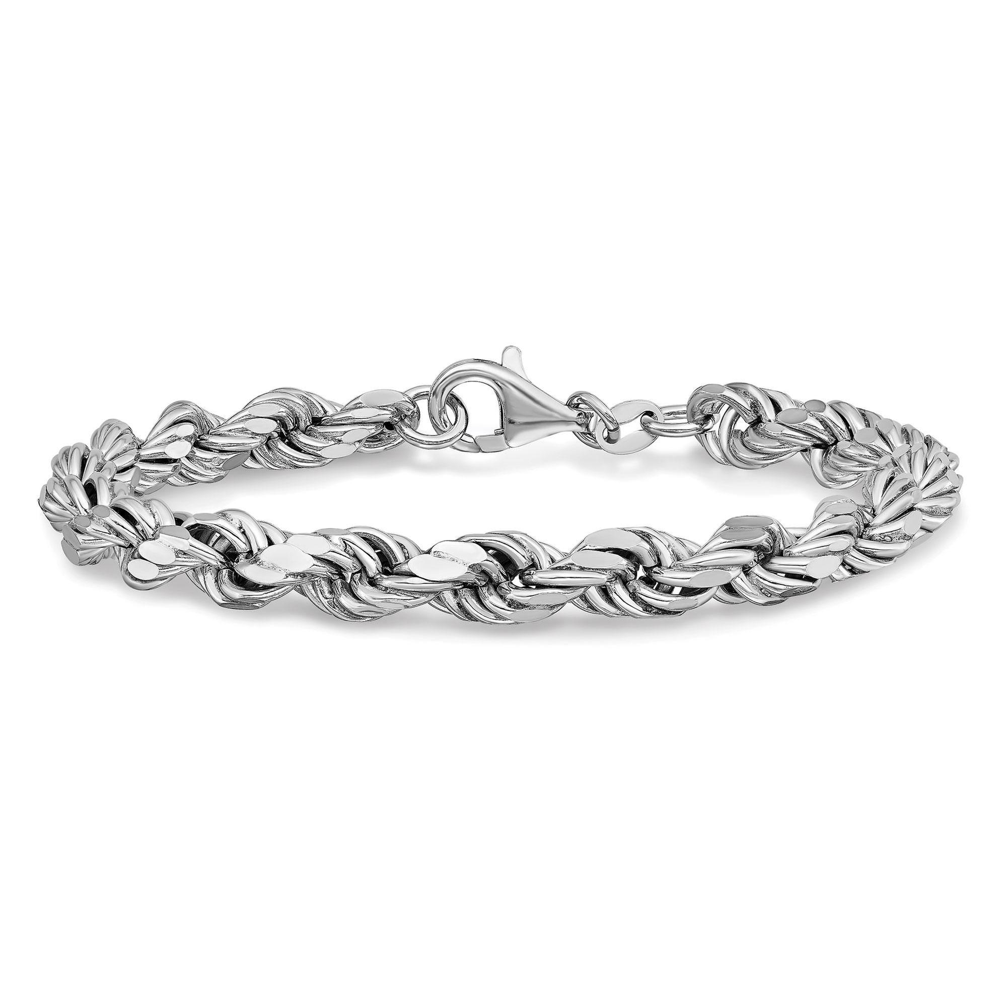 Sterling Silver and Rhodium-Plated Polished Rope Bracelet | 5.85m