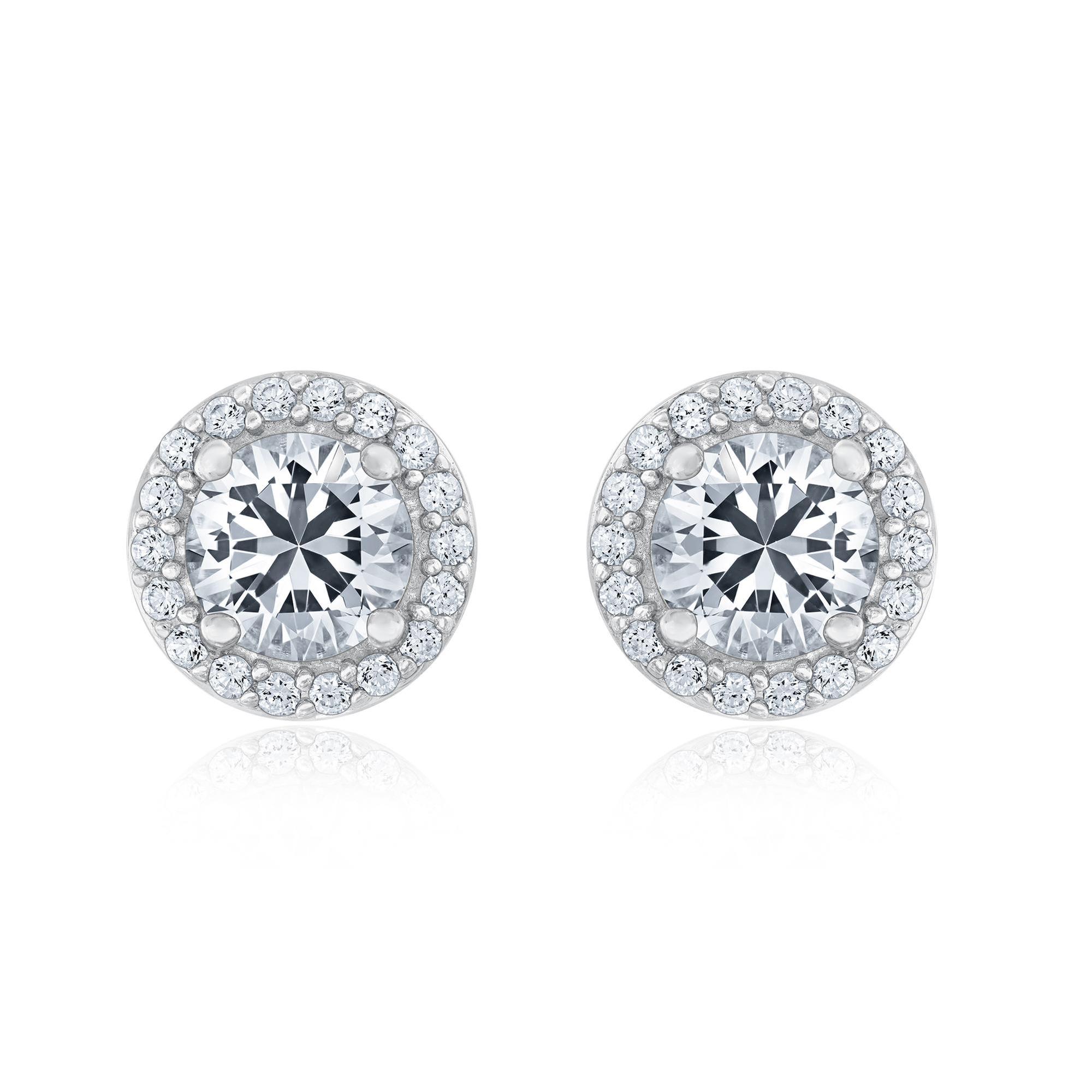 Sterling Silver Created White Sapphire Halo Earrings