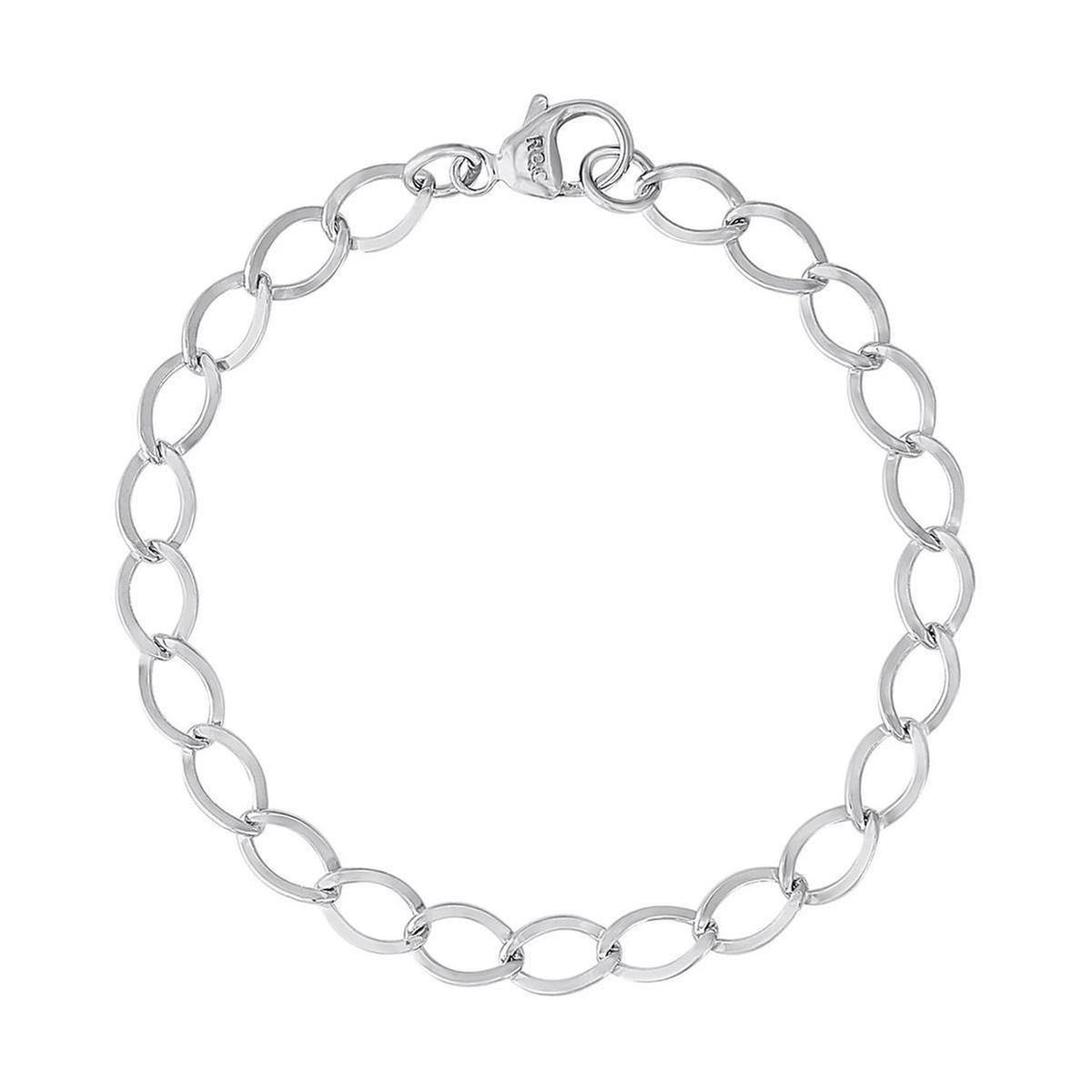 Sterling Silver Dapped Curb Link Classic Charm Bracelet, 7 Inches