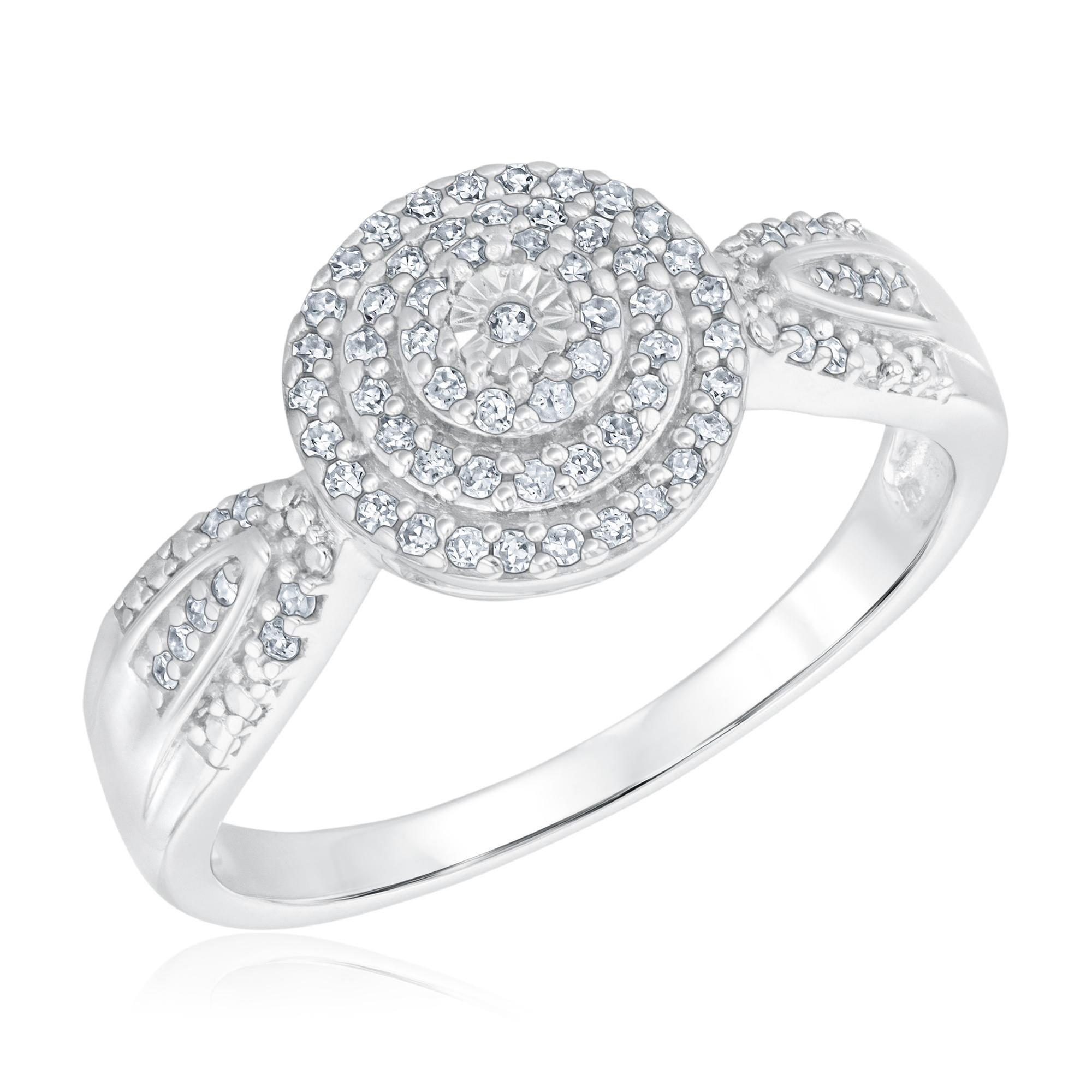 Sterling Silver Diamond Halo Fashion Ring 1/5ctw