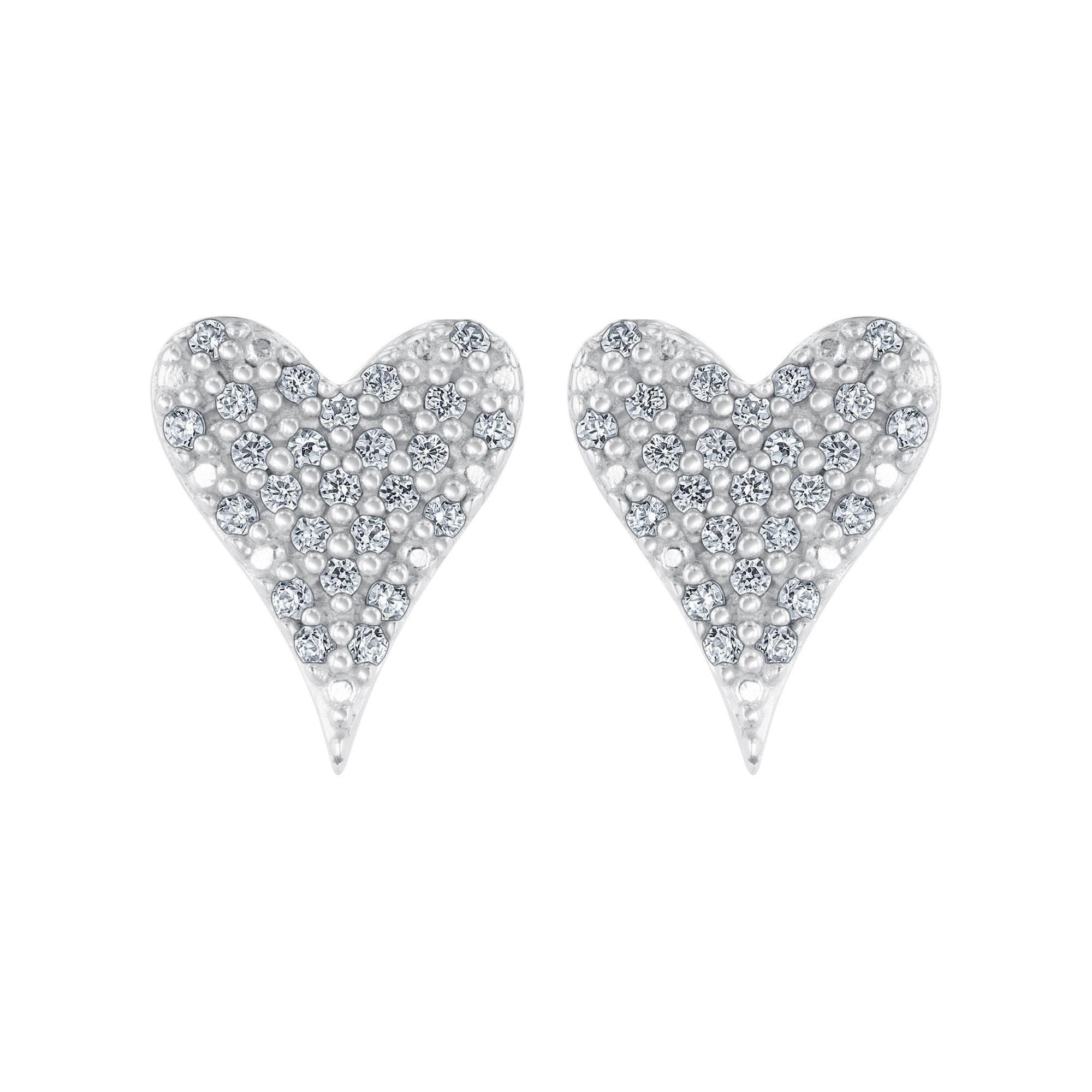 1/10ctw Diamond Sterling Silver Heart Stud Earrings