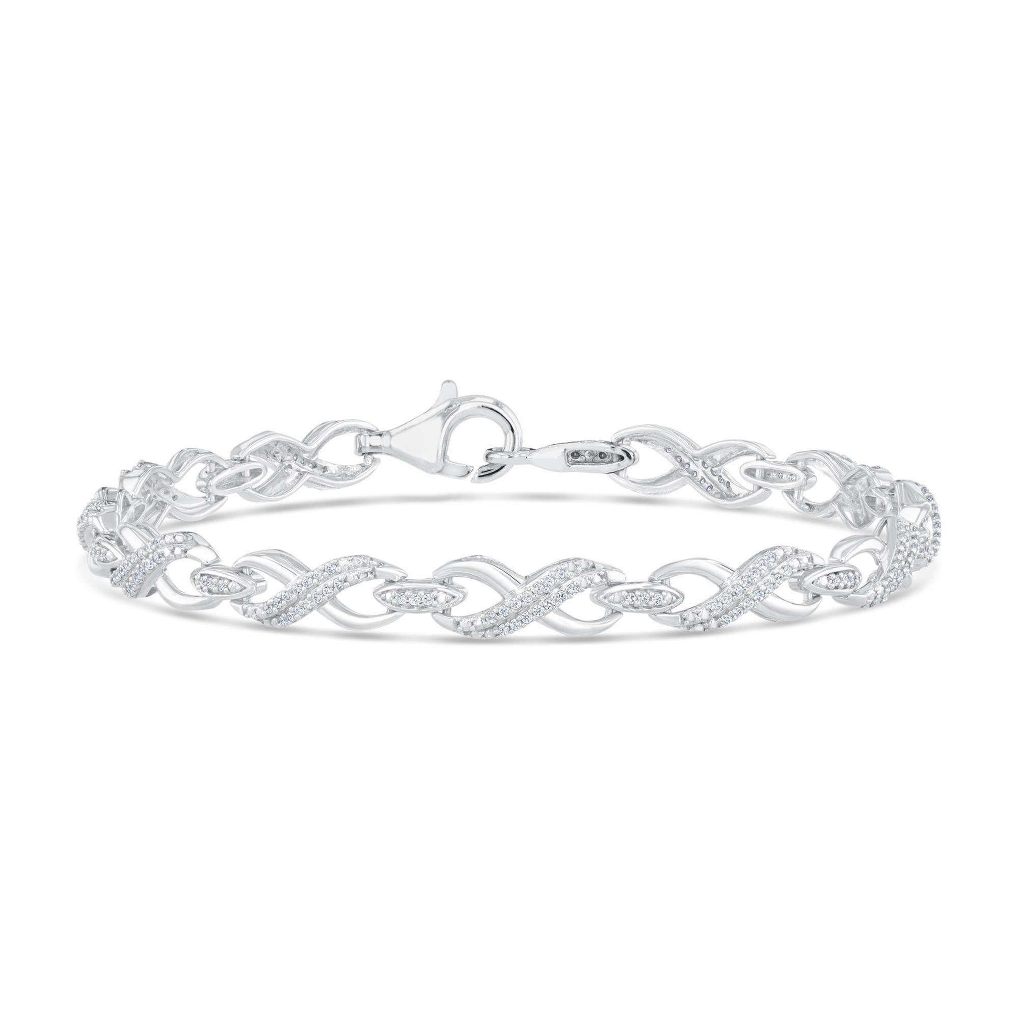 Sterling Silver Diamond Infinity Link Bracelet 1/2ctw