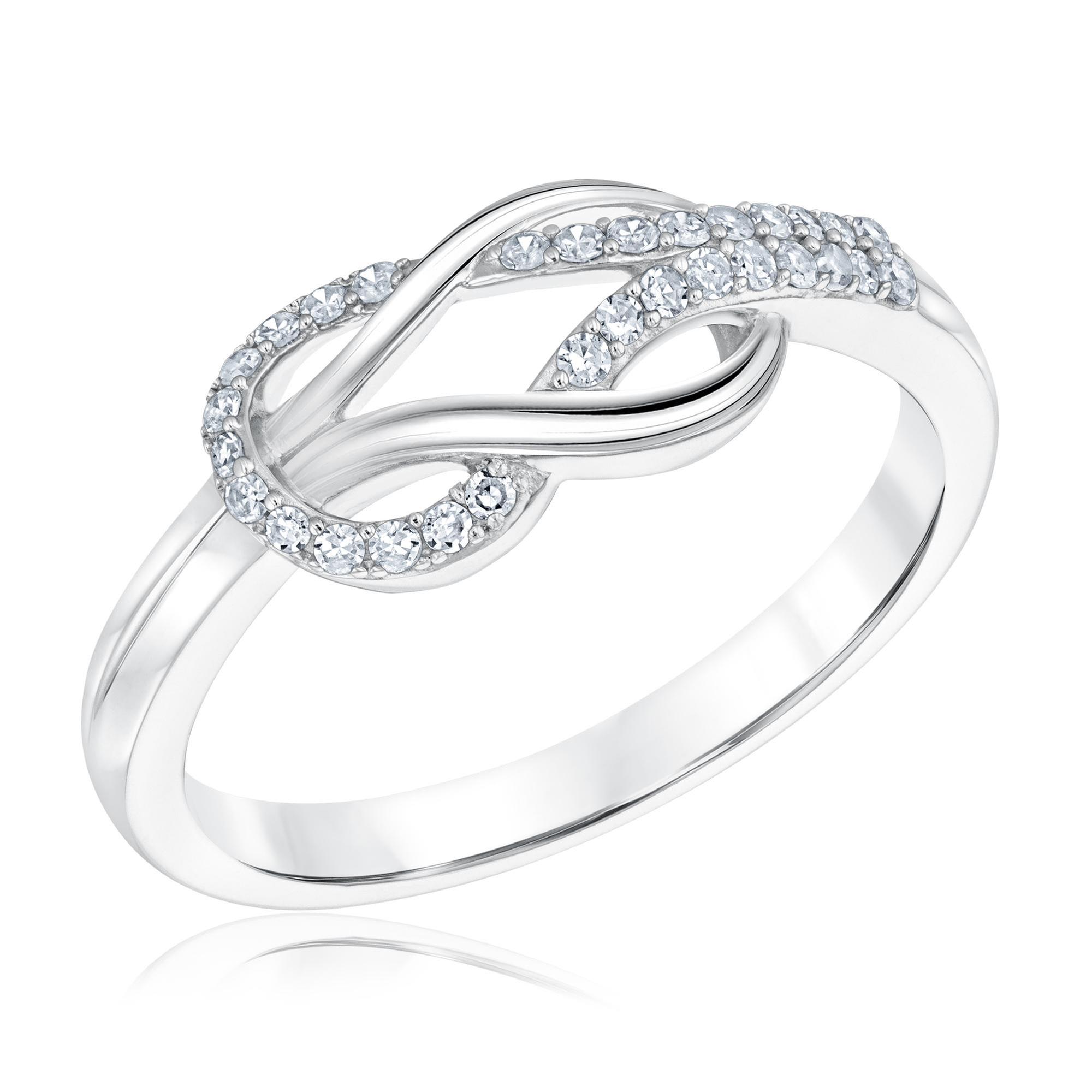 Sterling Silver Diamond Knot Ring 1/6ctw