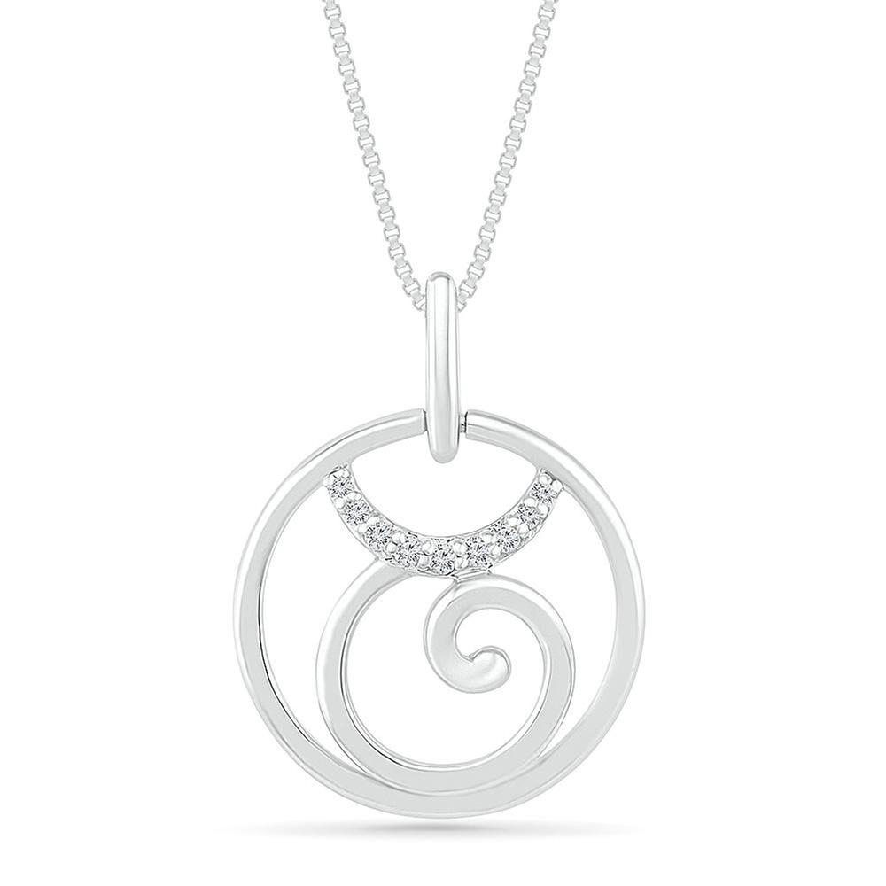 Sterling Silver Diamond Taurus Zodiac Pendant Necklace 1/20ctw