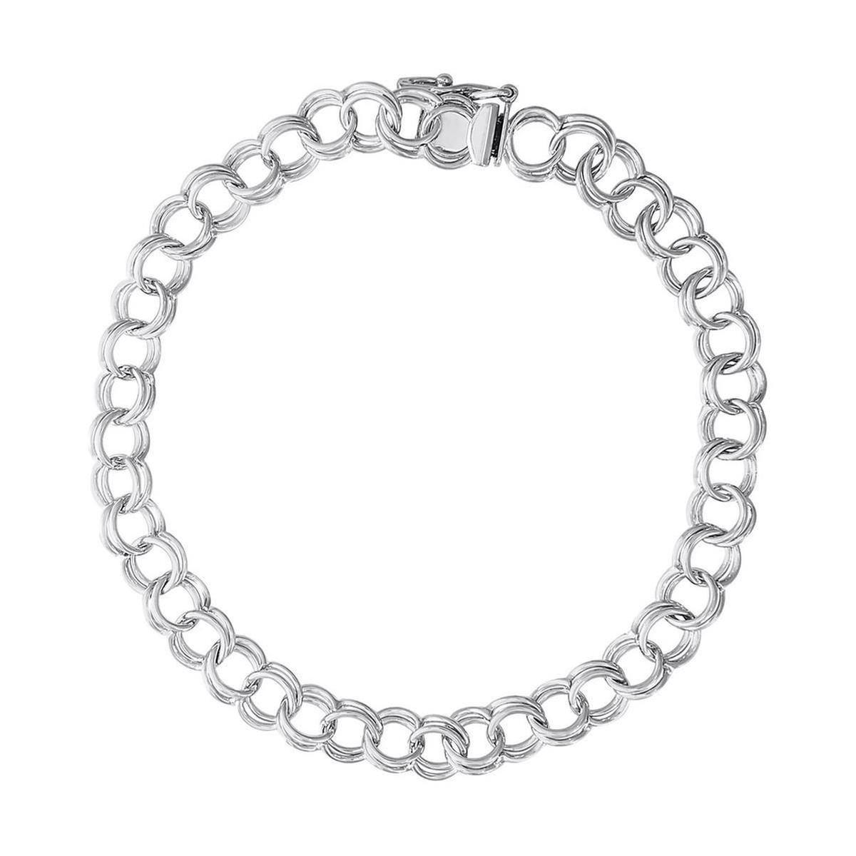 Sterling Silver Double Link Curb Classic Charm Bracelet, 8 Inches