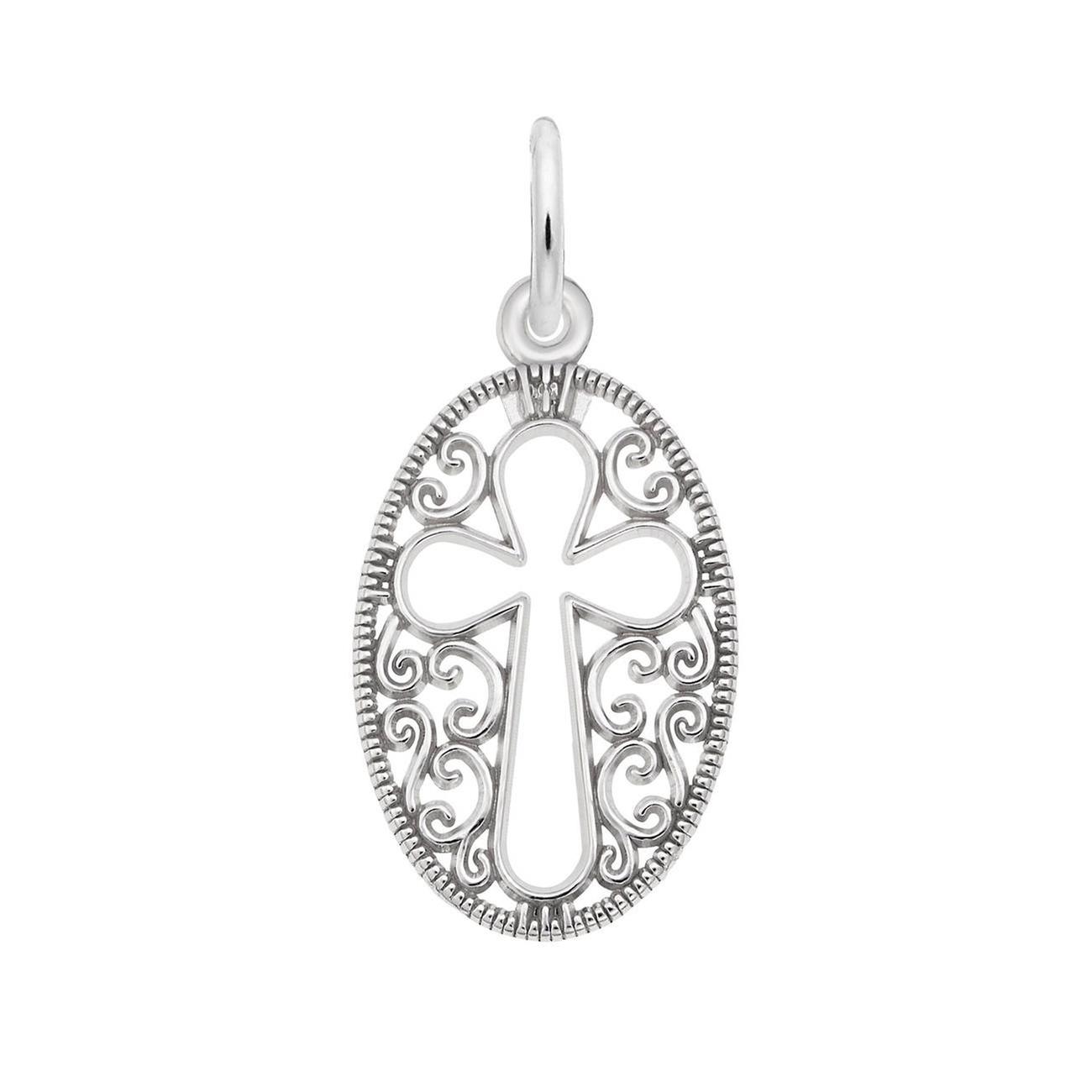Sterling Silver Filigree Cross Flat Charm