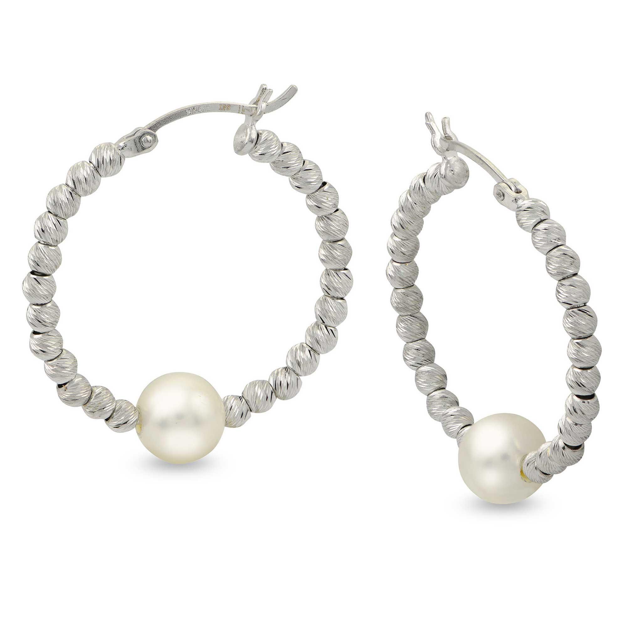 Sterling Silver Freshwater Cultured Pearl and Brilliance Bead Hoo