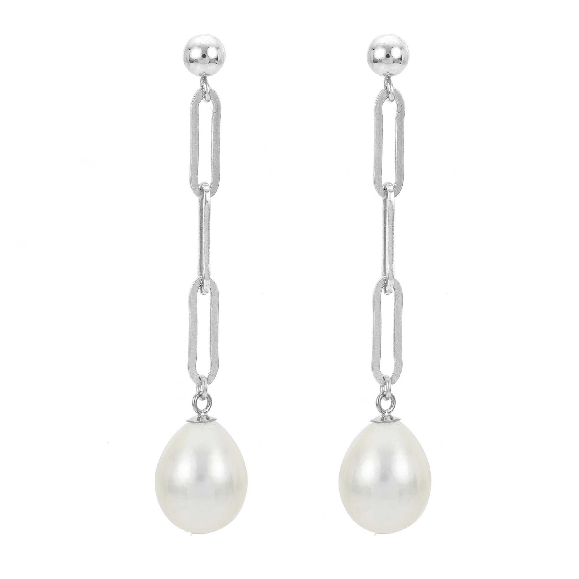 Sterling Silver Freshwater Cultured Pearl Paperclip Chain Drop Ea