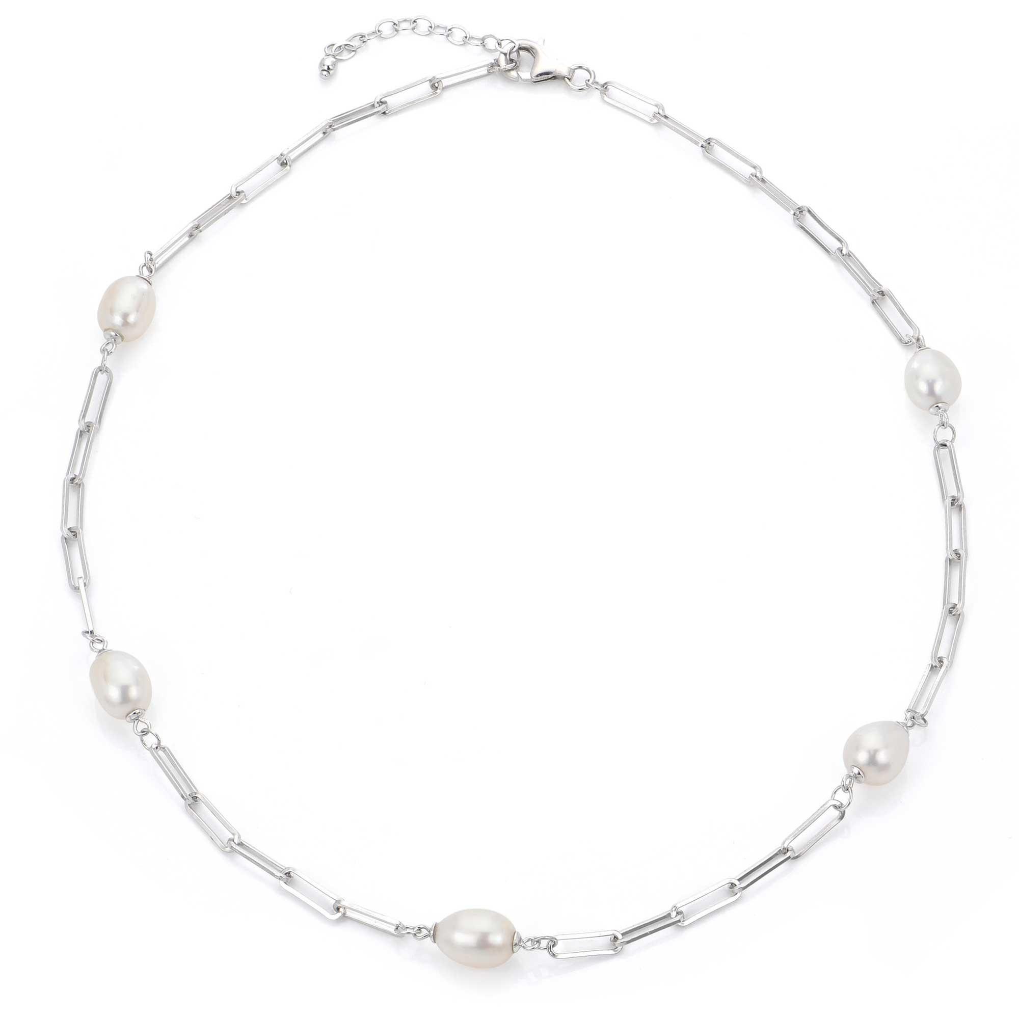 Sterling Silver Freshwater Cultured Pearl Paperclip Chain Necklac