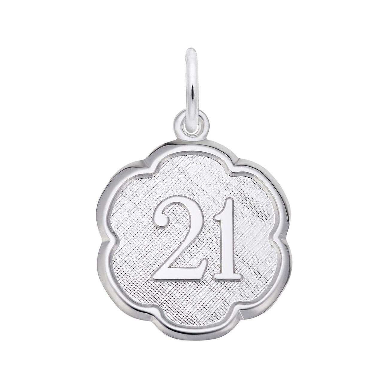 Sterling Silver Number Twenty One Scalloped Disc Flat Charm