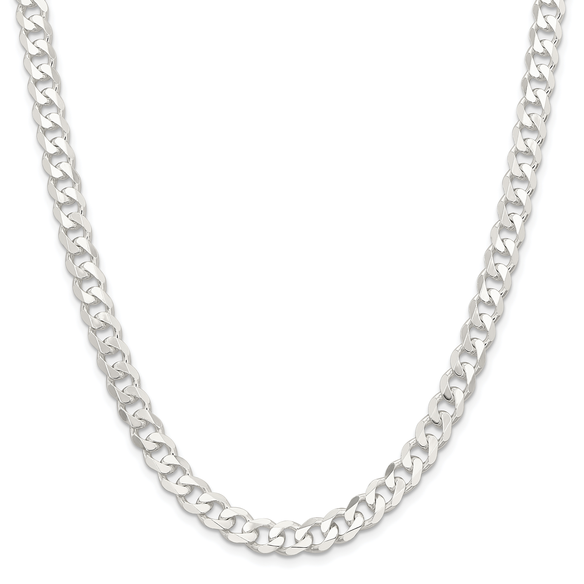 Men's Sterling Silver Solid Curb Chain Necklace | 7.5mm | 24 Inch