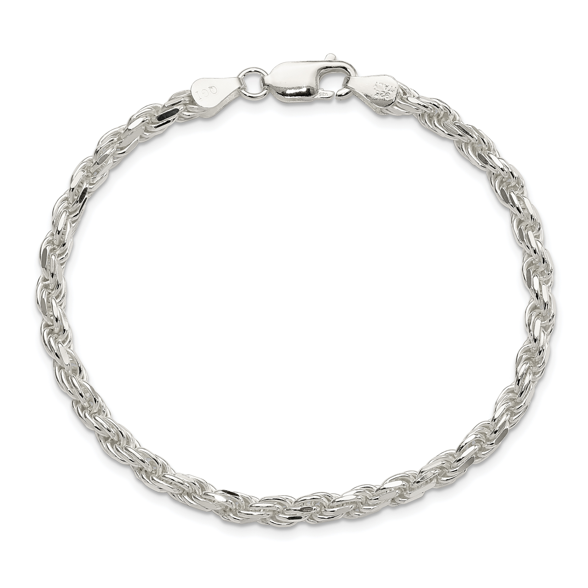 Sterling Silver Solid Diamond-Cut Rope Chain Bracelet | 4.25mm | 