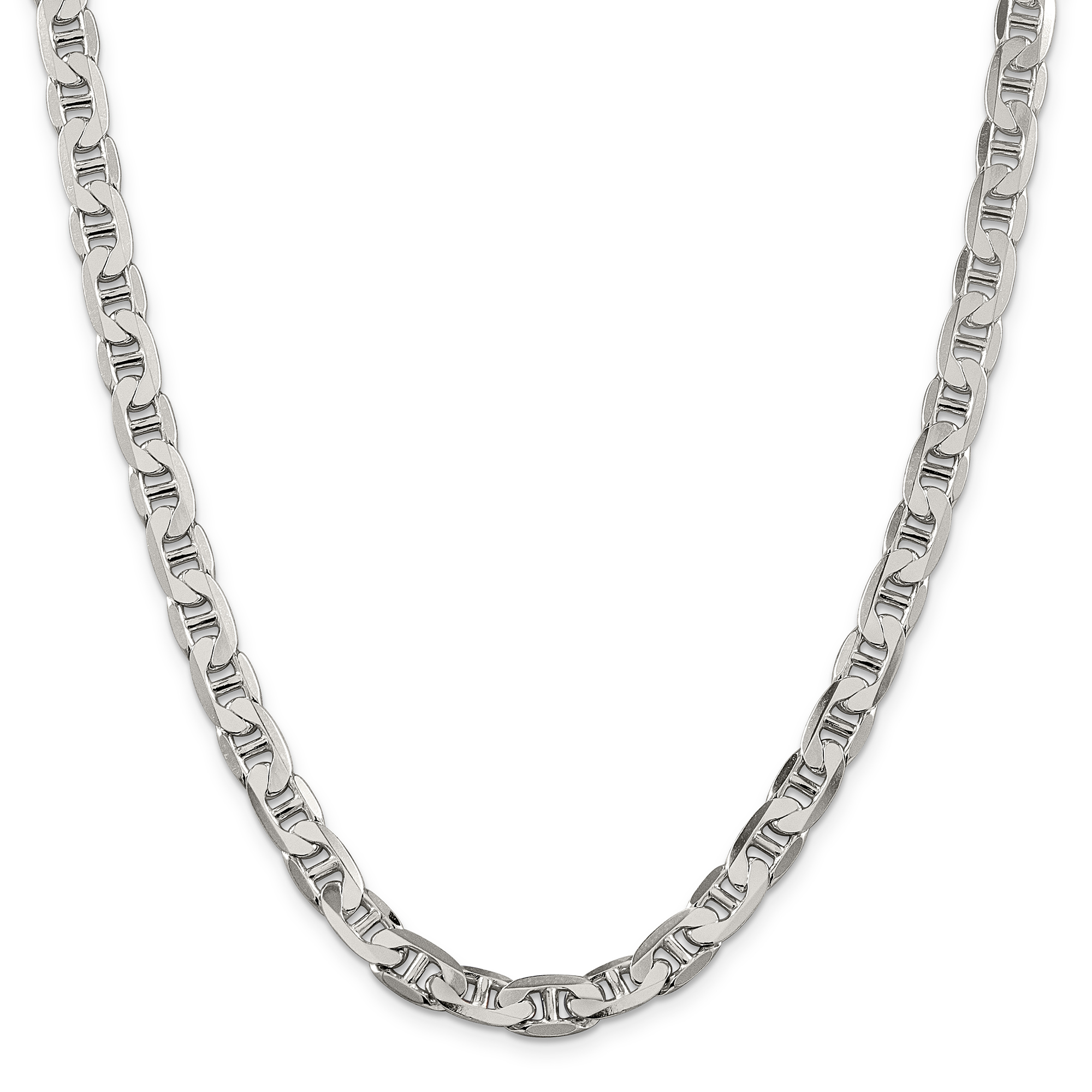 Men's Sterling Silver Solid Flat Anchor Chain Necklace | 7mm | 24