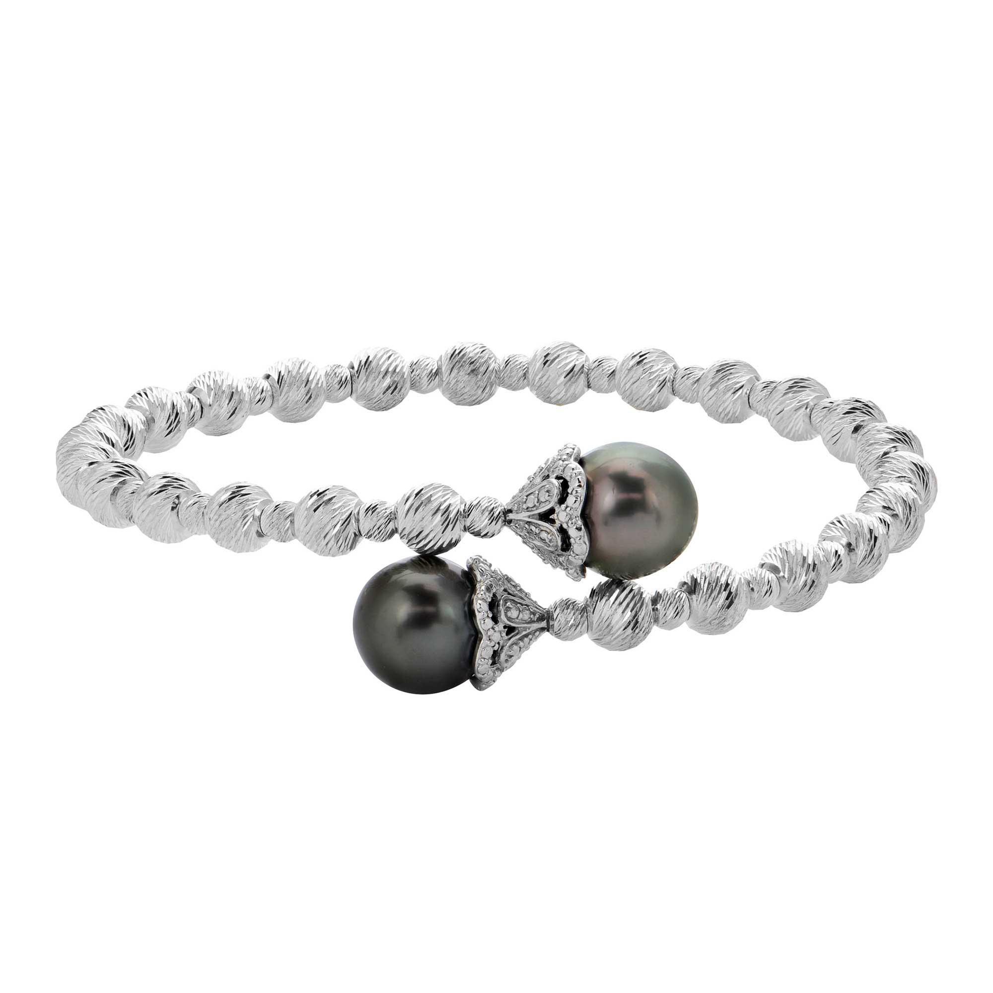 Sterling Silver Tahitian Cultured Pearl and Brilliance Bead Cuff 