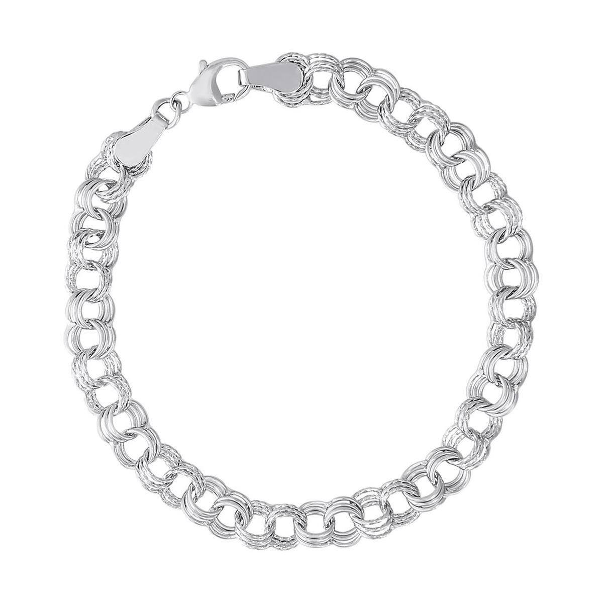 Sterling Silver Twisted Triple Link Curb Classic Charm Bracelet |