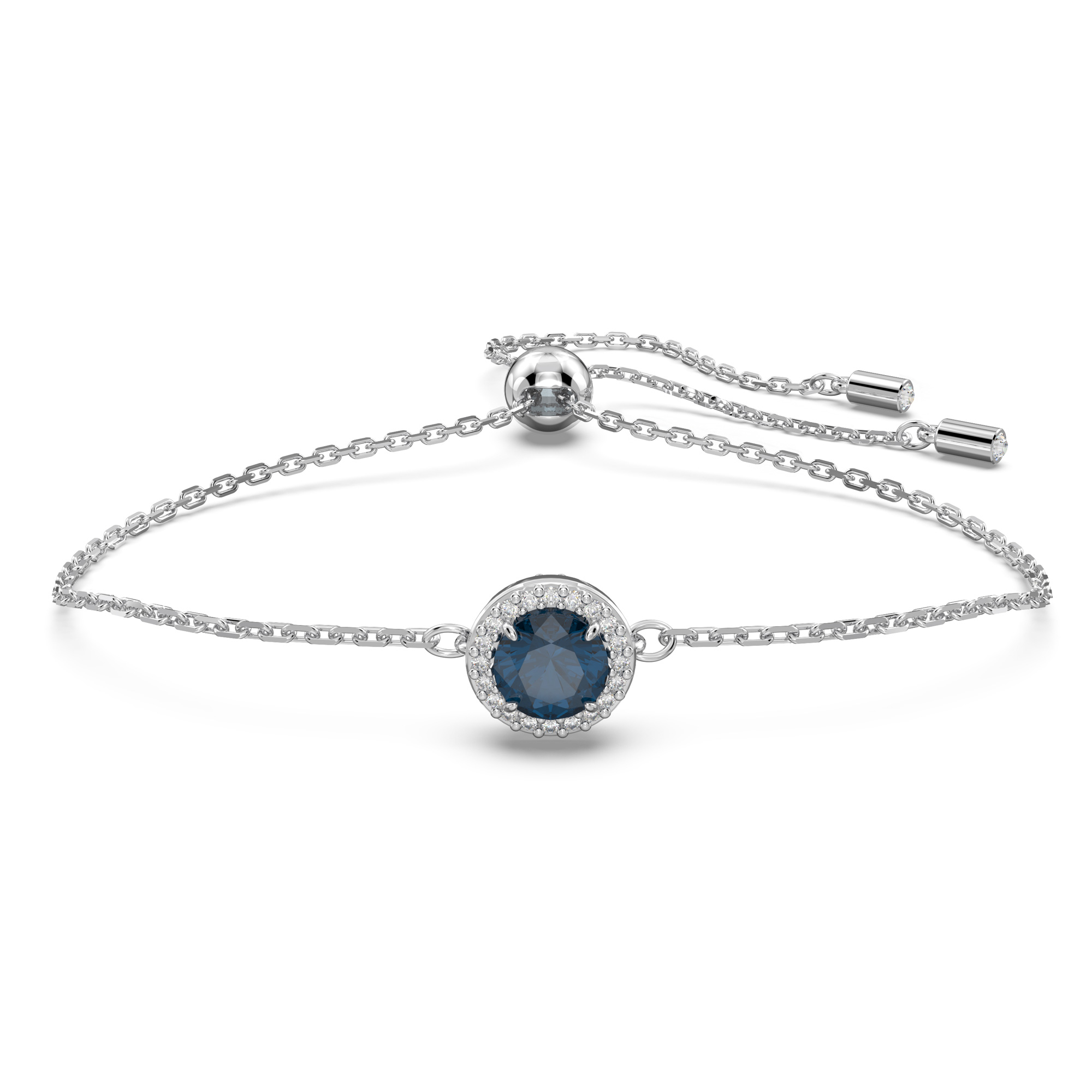 Swarovski Crystal and Zirconia Constella Blue Round Cut White Rhodium Plated Bolo Bracelet